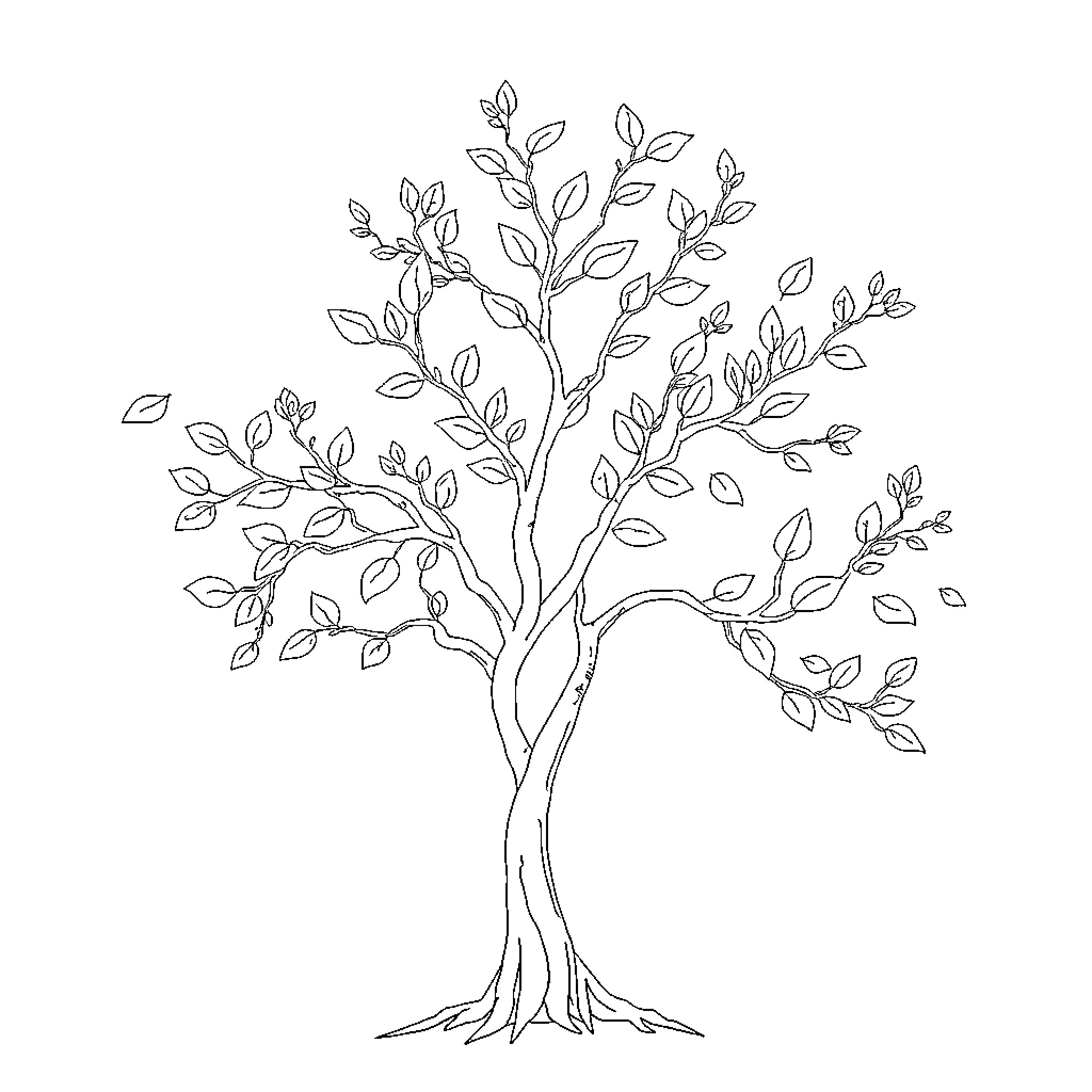 Tree of Life with Flourishing Branches Coloring Page (free black-and-white line drawing printable PDF for all, from beginners to advanced learners, including children, teens, adults, and seniors)