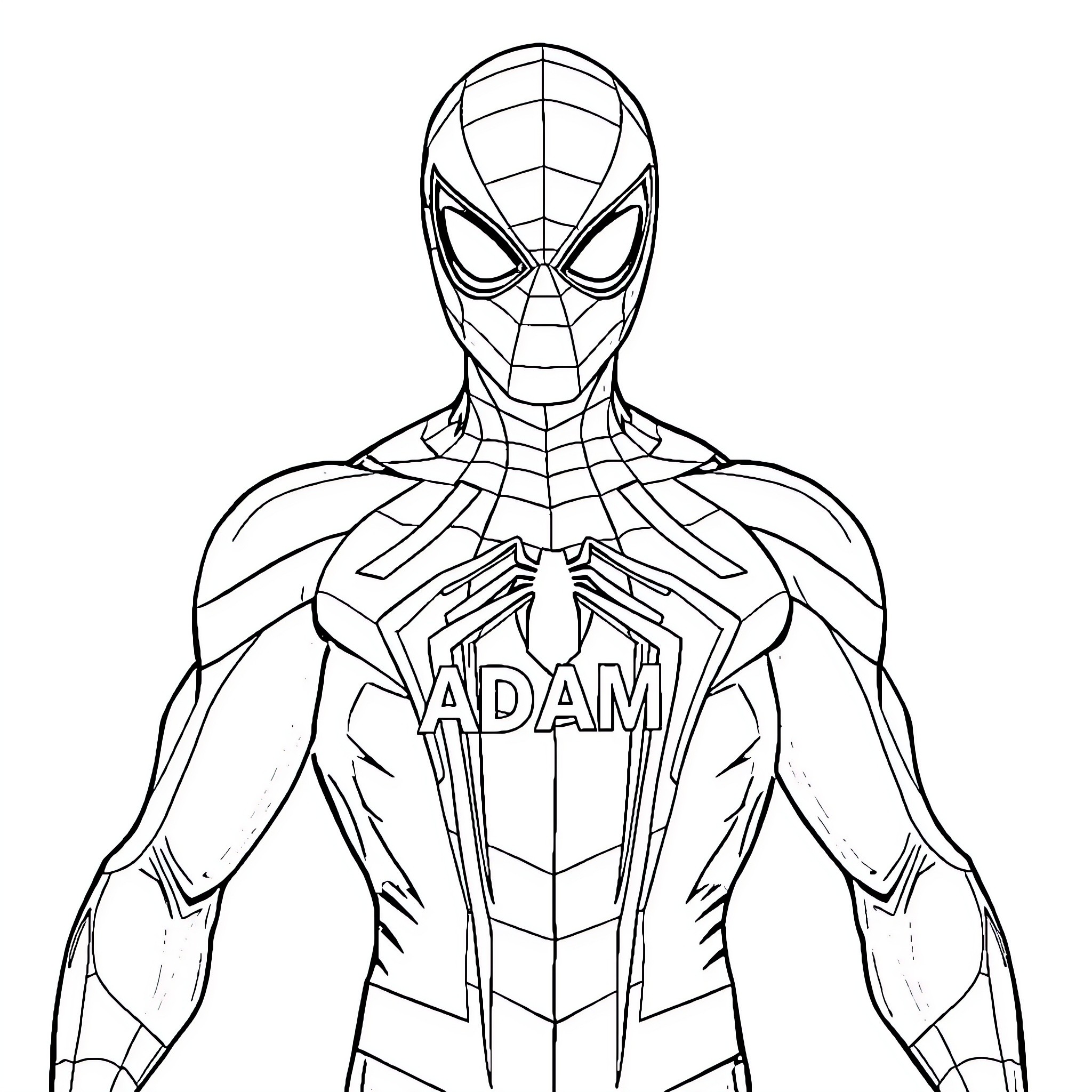 Spiderman posing heroically in his iconic costume Coloring Page (free black-and-white line drawing printable PDF for all, from beginners to advanced learners, including children, teens, adults, and seniors)