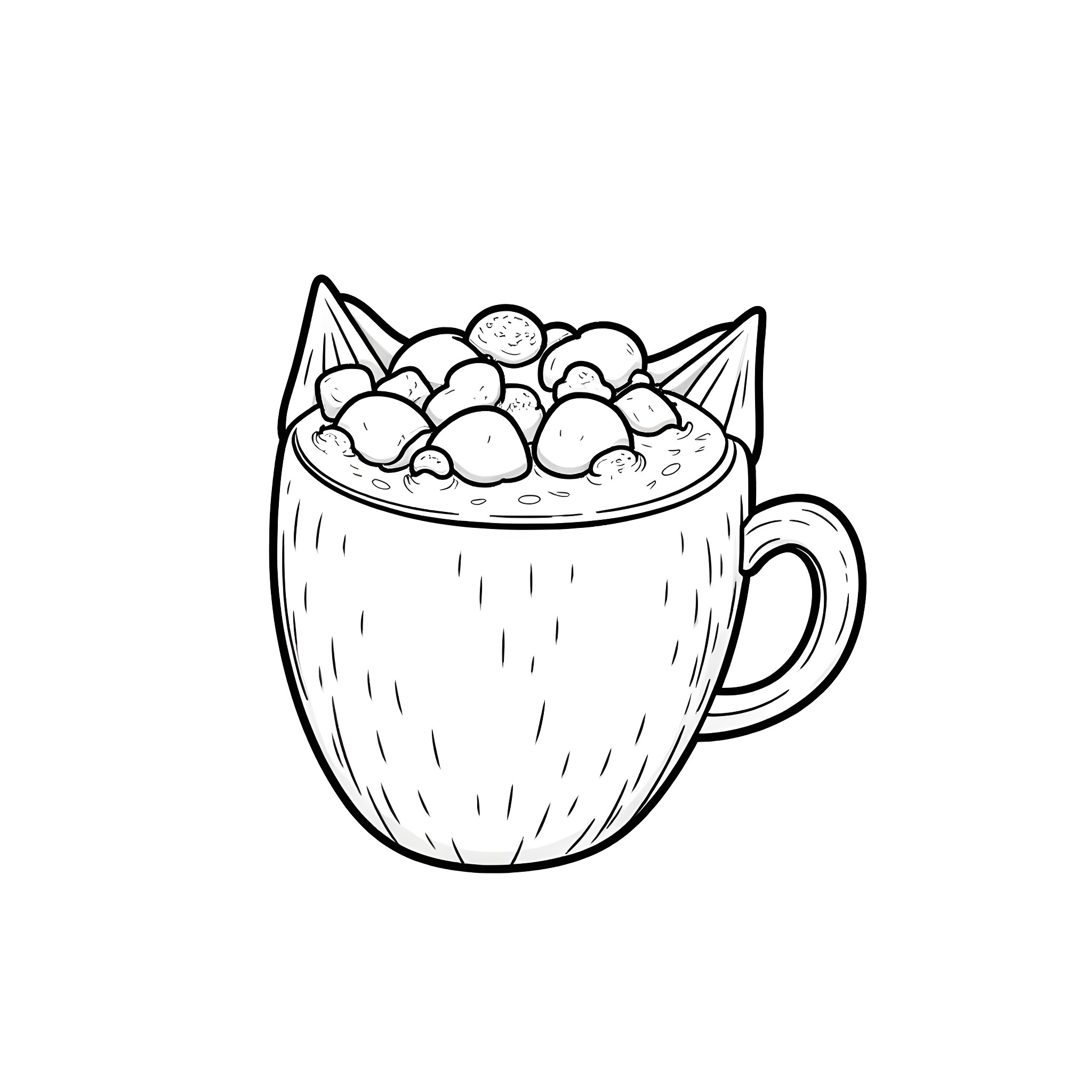 Werewolf enjoying a cozy mug of marshmallows Coloring Page (free black-and-white line drawing printable PDF for all, from beginners to advanced learners, including children, teens, adults, and seniors)