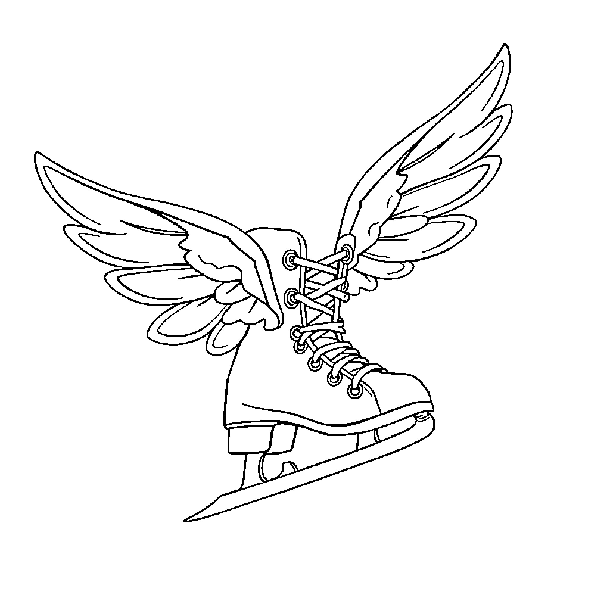 Skate with Winged Boots in Motion Coloring Page (free black-and-white line drawing printable PDF for all, from beginners to advanced learners, including children, teens, adults, and seniors)