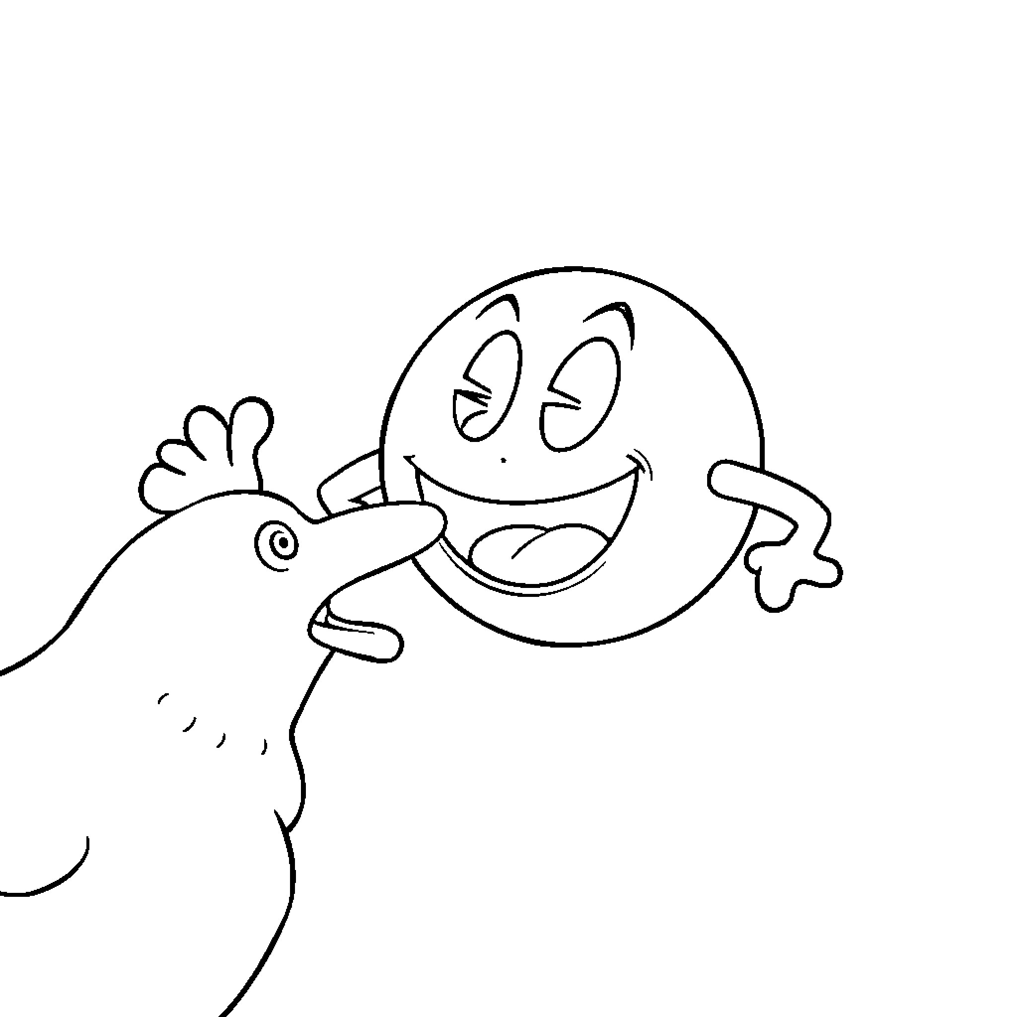 Pac-Man character in playful gesture Coloring Page (free black-and-white line drawing printable PDF for all, from beginners to advanced learners, including children, teens, adults, and seniors)