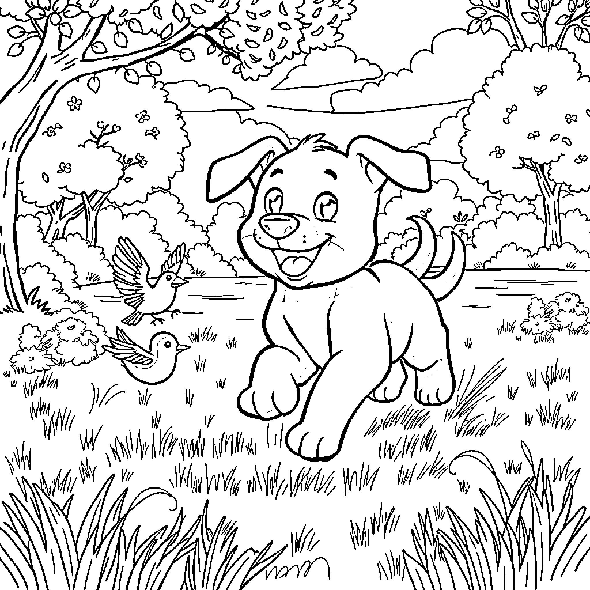 Bluey's Playful Outdoors Adventure Coloring Page (free black-and-white line drawing printable PDF for all, from beginners to advanced learners, including children, teens, adults, and seniors)