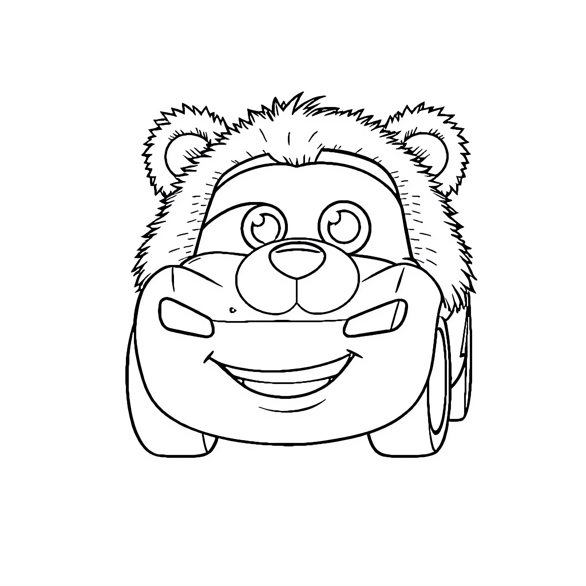 Lightning McQueen as a Cute and Friendly Bear Coloring Page (free black-and-white line drawing printable PDF for all, from beginners to advanced learners, including children, teens, adults, and seniors)