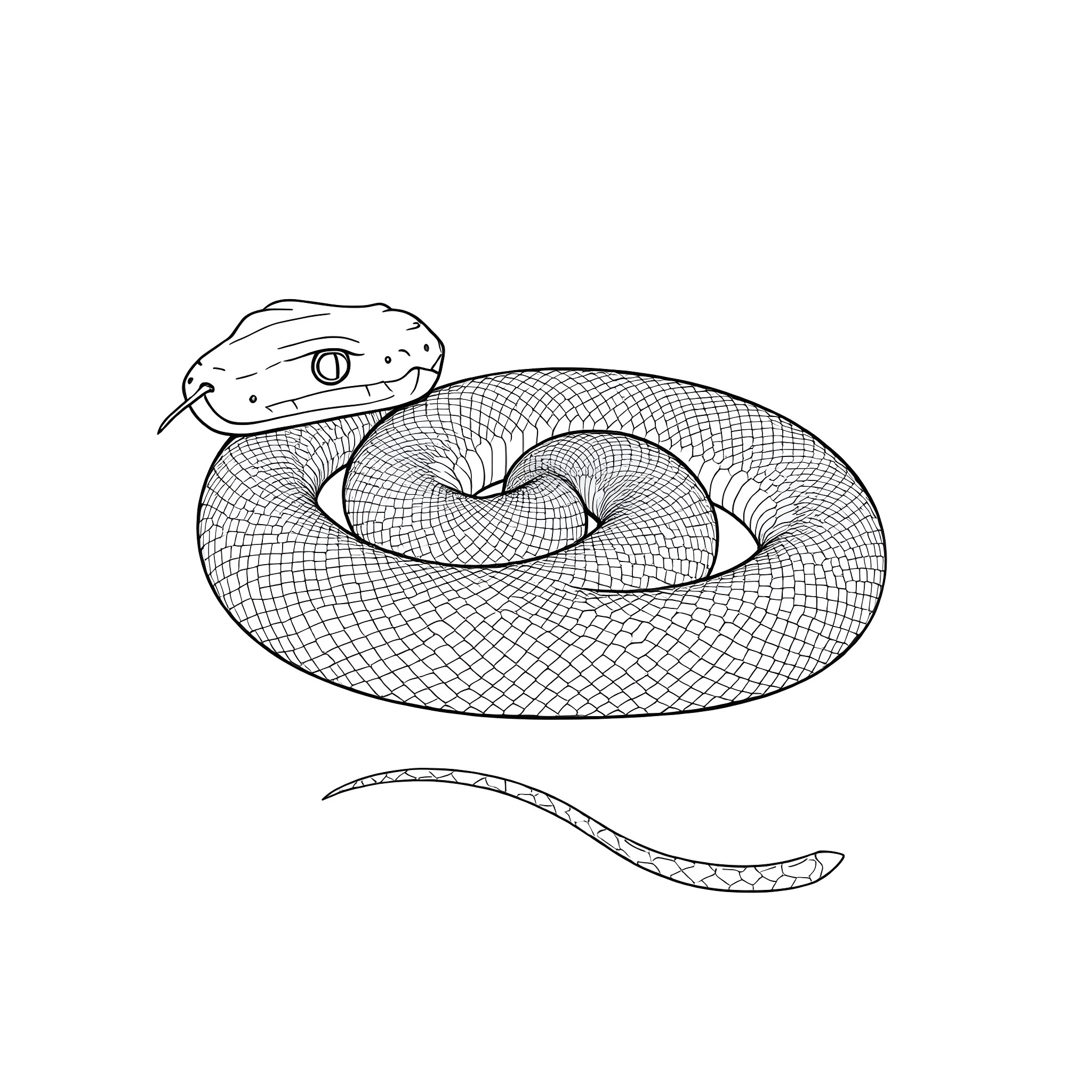 Bothriechis Schlegelii coiled and alert Coloring Page (free black-and-white line drawing printable PDF for all, from beginners to advanced learners, including children, teens, adults, and seniors)