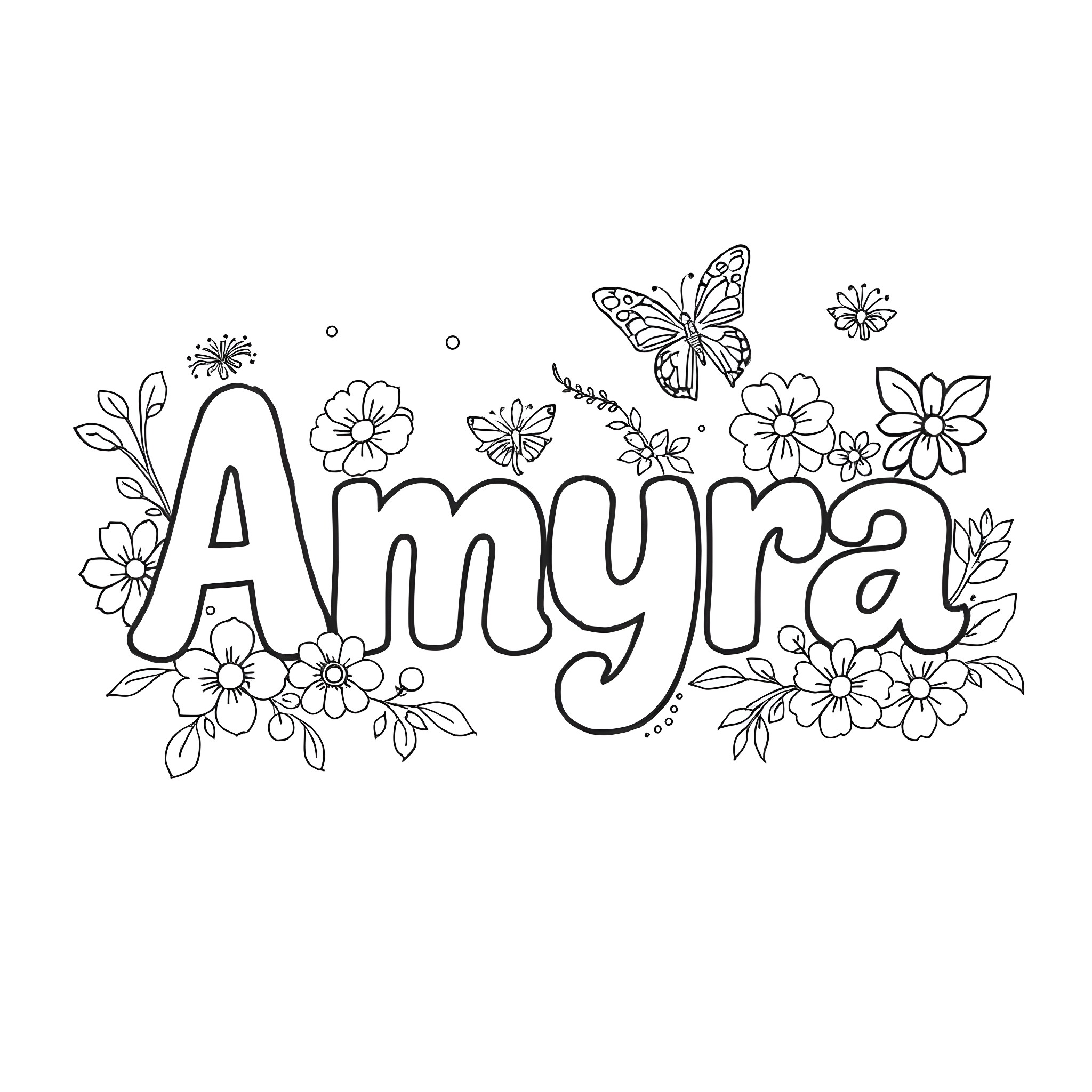 Amyra's Floral Adventure Coloring Page (free black-and-white line drawing printable PDF for all, from beginners to advanced learners, including children, teens, adults, and seniors)