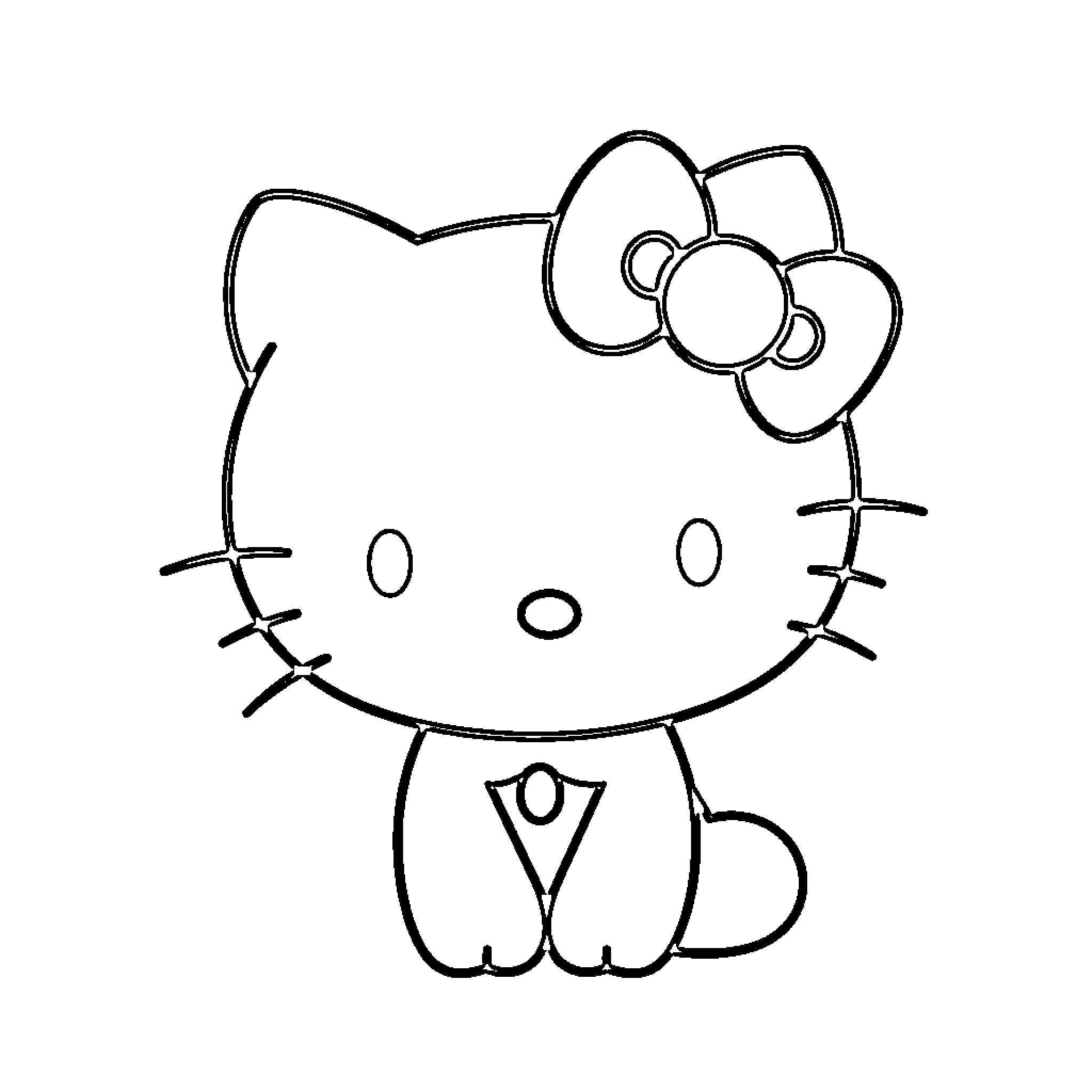 Hello Kitty sitting and posing happily Coloring Page (free black-and-white line drawing printable PDF for all, from beginners to advanced learners, including children, teens, adults, and seniors)