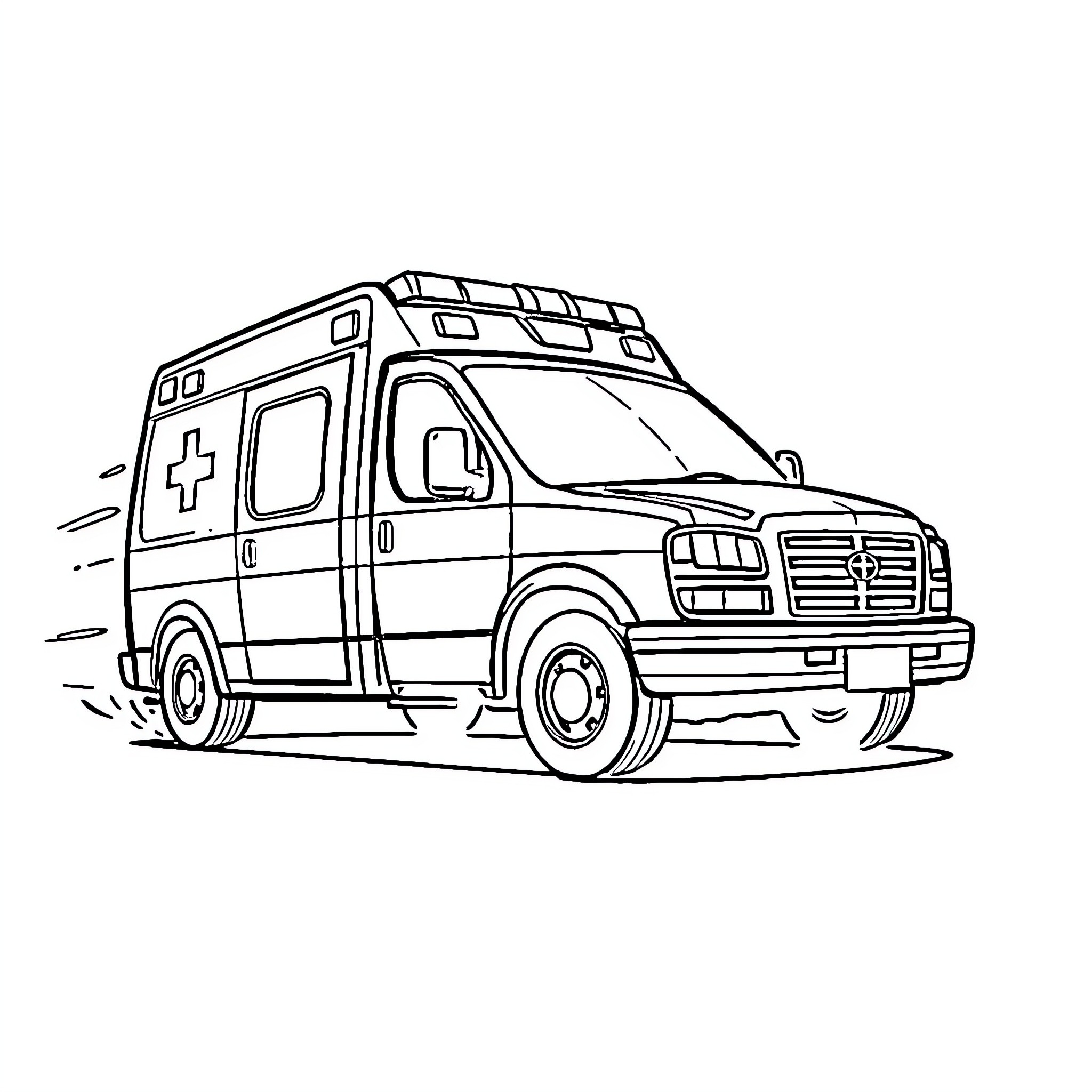 Ambulance rushing to provide emergency medical care Coloring Page (free black-and-white line drawing printable PDF for all, from beginners to advanced learners, including children, teens, adults, and seniors)