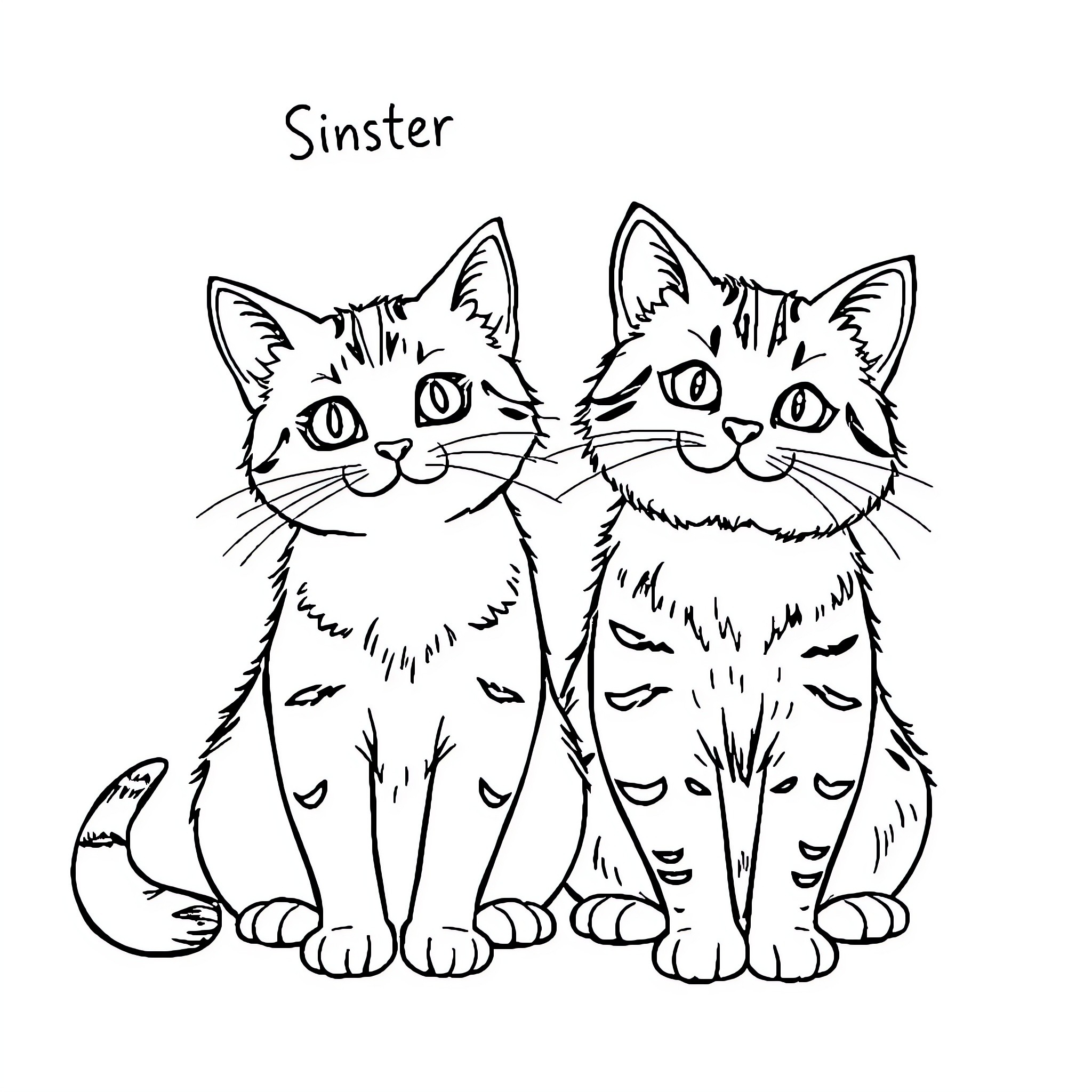 Cat Duo with Mischievous Expressions Coloring Page (free black-and-white line drawing printable PDF for all, from beginners to advanced learners, including children, teens, adults, and seniors)