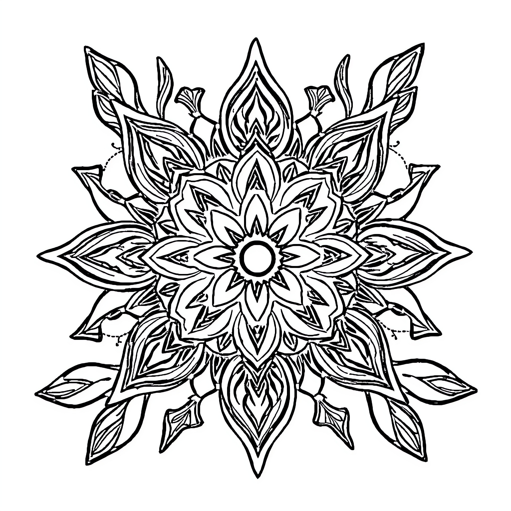 Mandala of ornate floral patterns Coloring Page (free black-and-white line drawing printable PDF for all, from beginners to advanced learners, including children, teens, adults, and seniors)