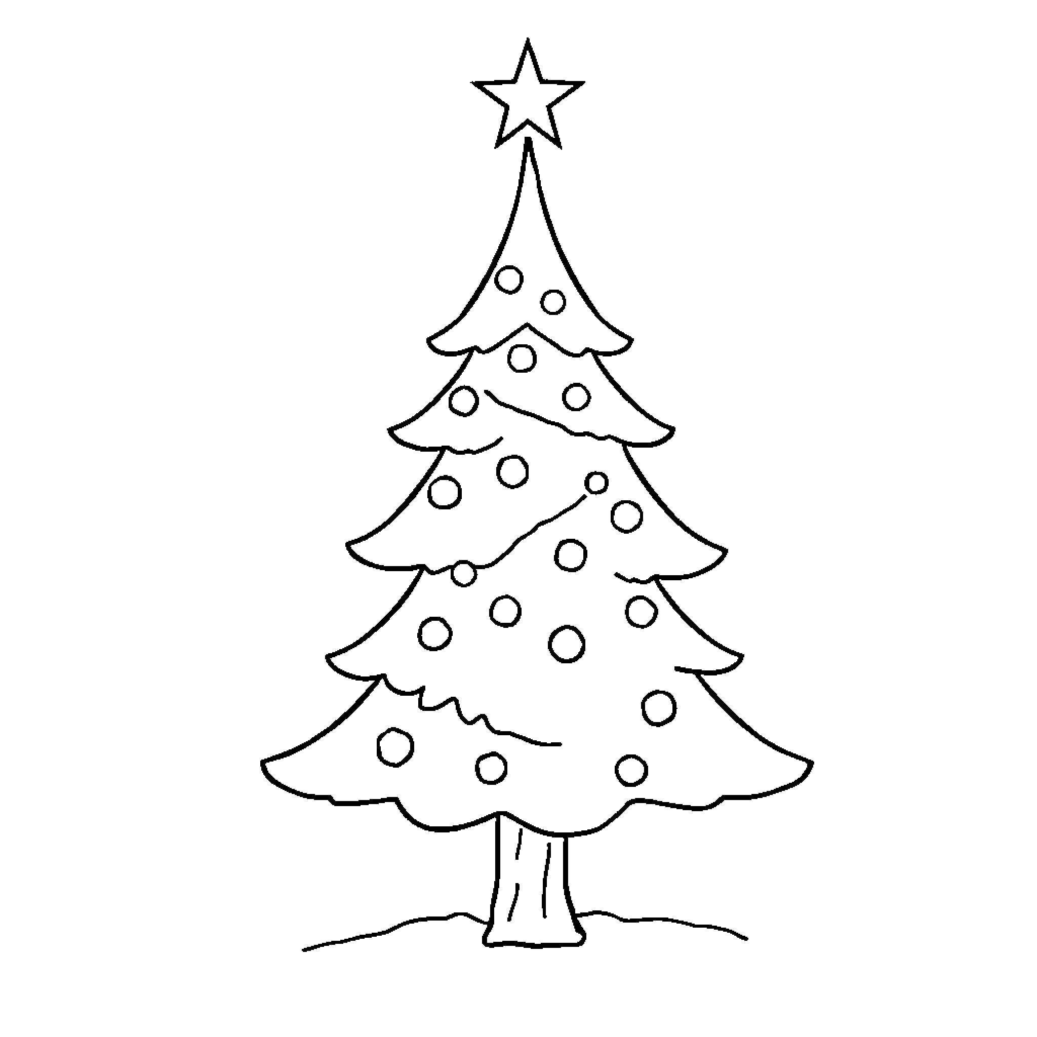 Christmas Tree with Simple Decorations Coloring Page (free black-and-white line drawing printable PDF for all, from beginners to advanced learners, including children, teens, adults, and seniors)