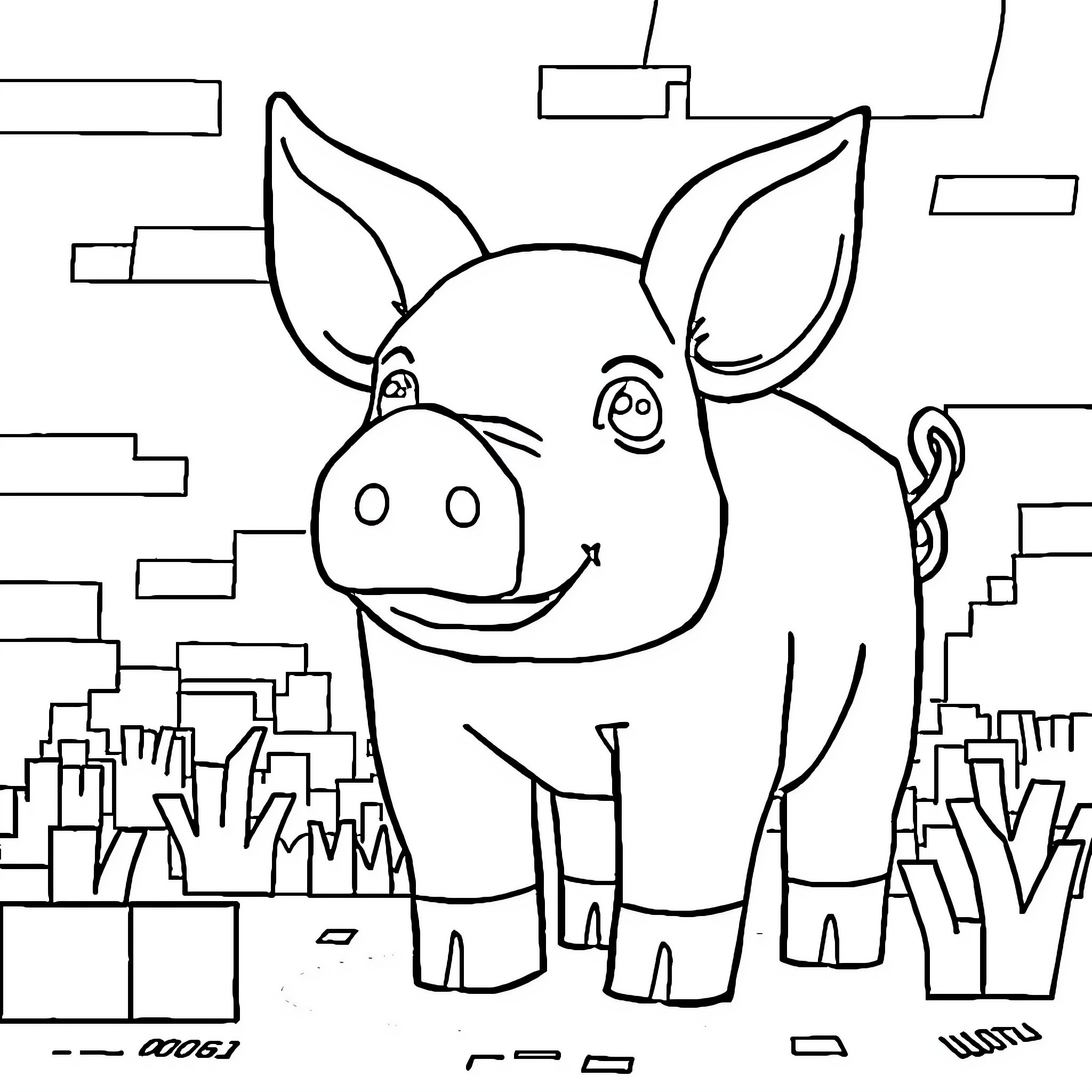 Pig enjoying the city skyline Coloring Page (free black-and-white line drawing printable PDF for all, from beginners to advanced learners, including children, teens, adults, and seniors)