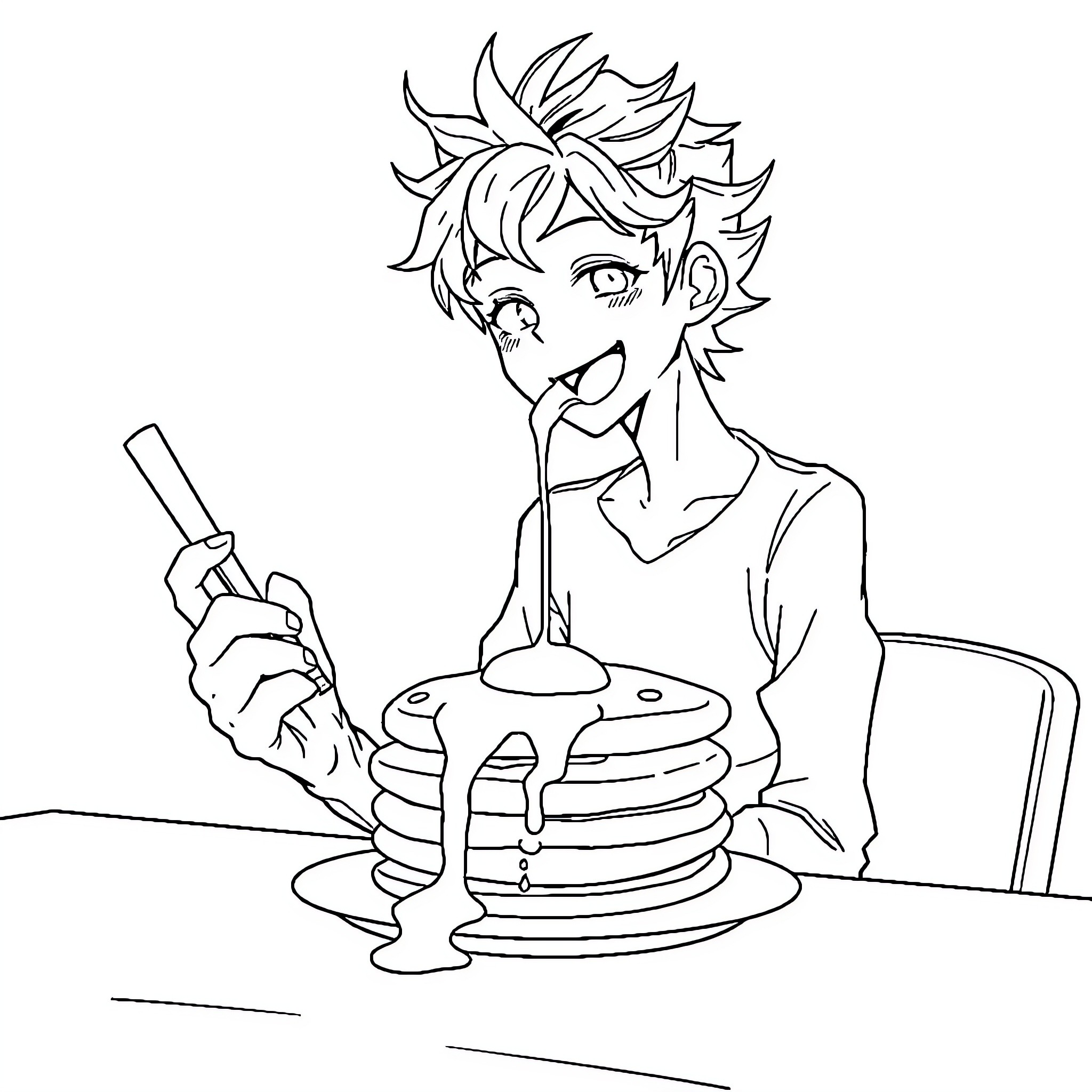 Hisoka's Pancake Frenzy Coloring Page (free black-and-white line drawing printable PDF for all, from beginners to advanced learners, including children, teens, adults, and seniors)