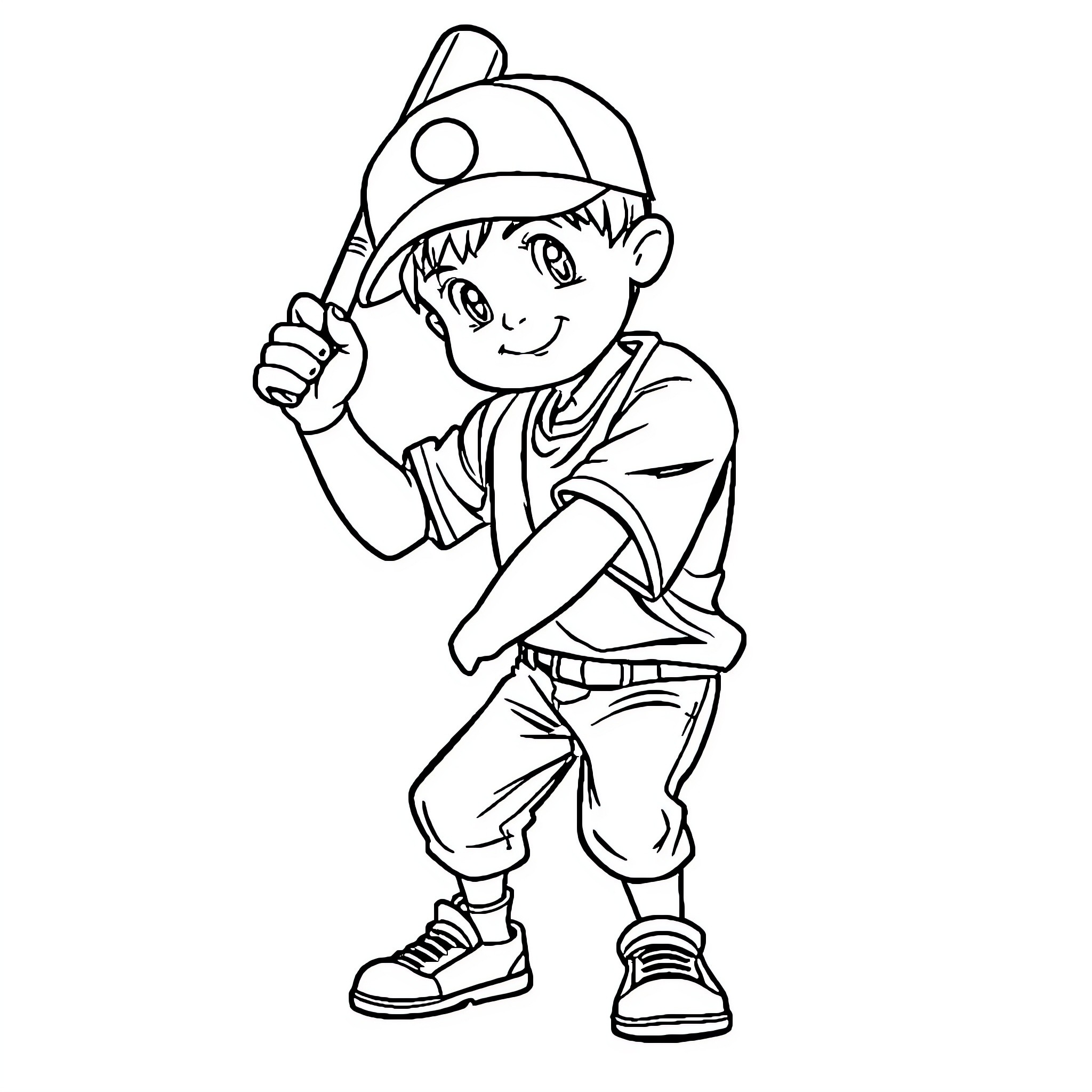 Boy in Uniform Posing Confidently Coloring Page (free black-and-white line drawing printable PDF for all, from beginners to advanced learners, including children, teens, adults, and seniors)