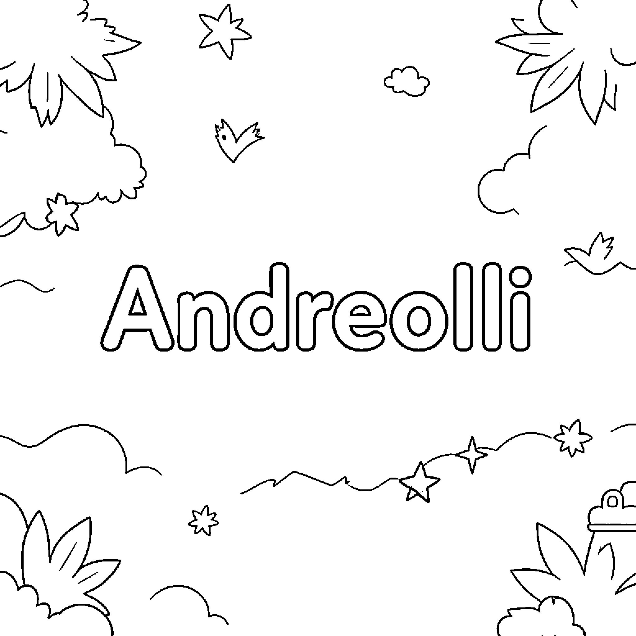 Andreolli's whimsical doodles and illustrations Coloring Page (free black-and-white line drawing printable PDF for all, from beginners to advanced learners, including children, teens, adults, and seniors)