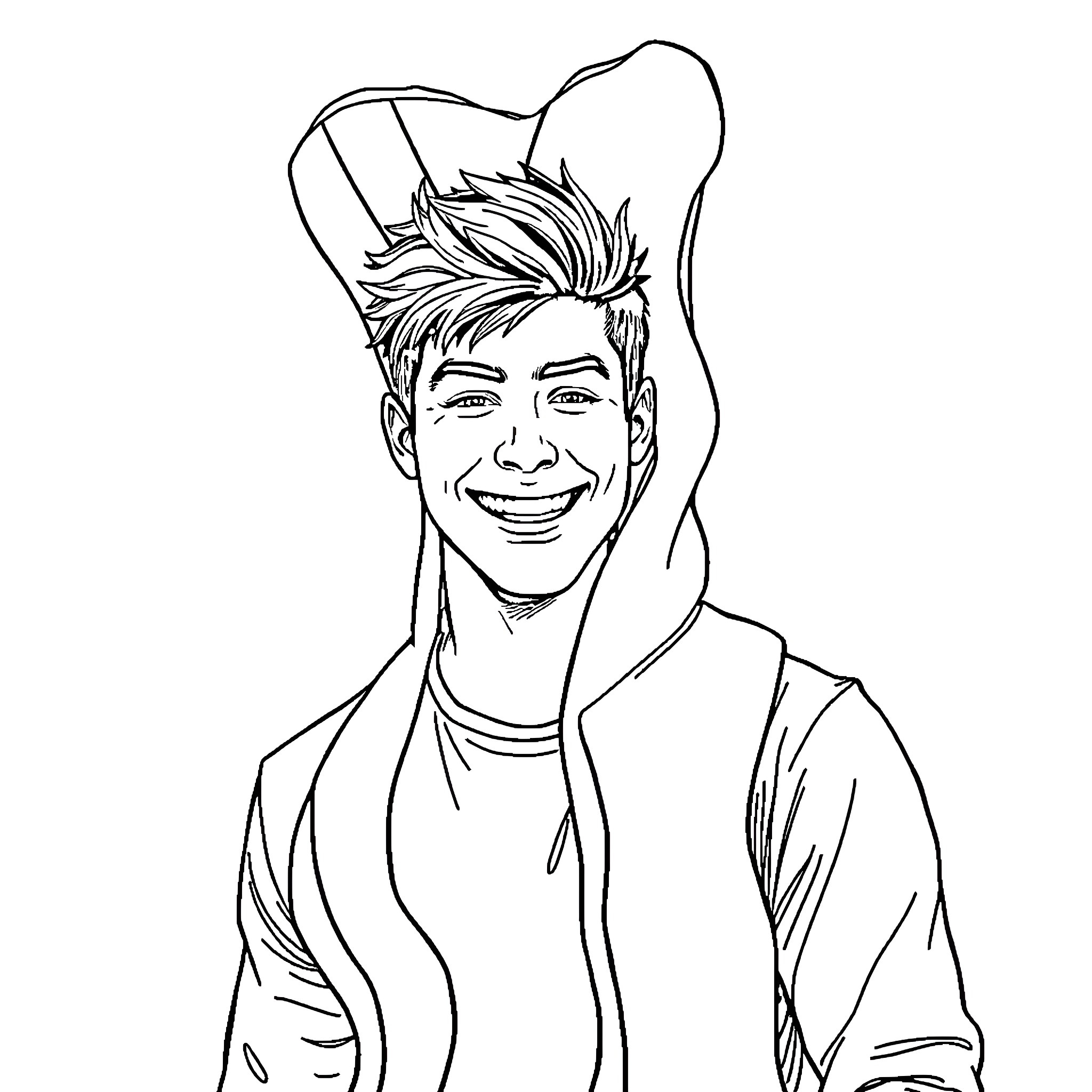 Taylor Lautner depicted in casual attire with a friendly expression Coloring Page (free black-and-white line drawing printable PDF for all, from beginners to advanced learners, including children, teens, adults, and seniors)