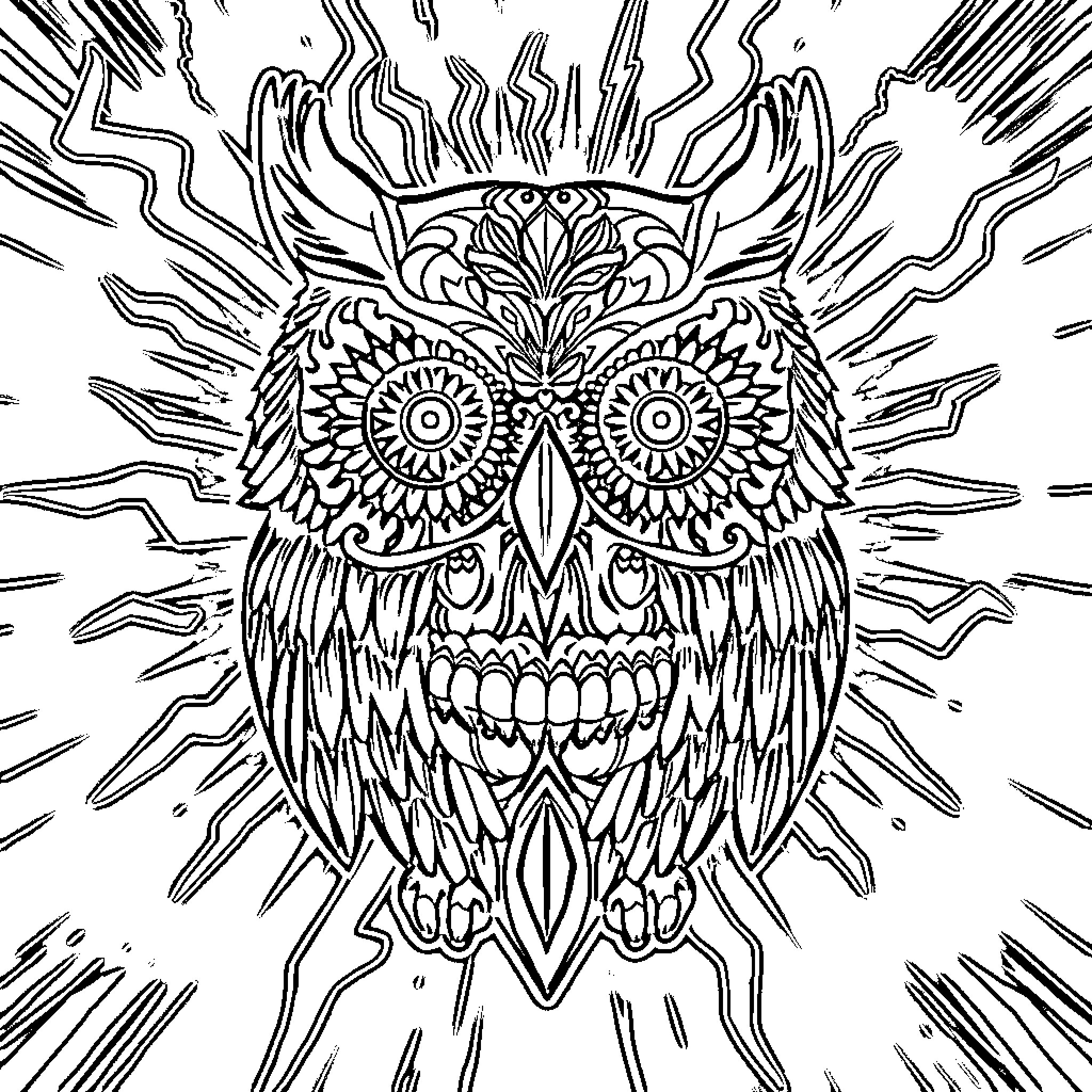 Owl with intricate mandala-like design Coloring Page (free black-and-white line drawing printable PDF for all, from beginners to advanced learners, including children, teens, adults, and seniors)