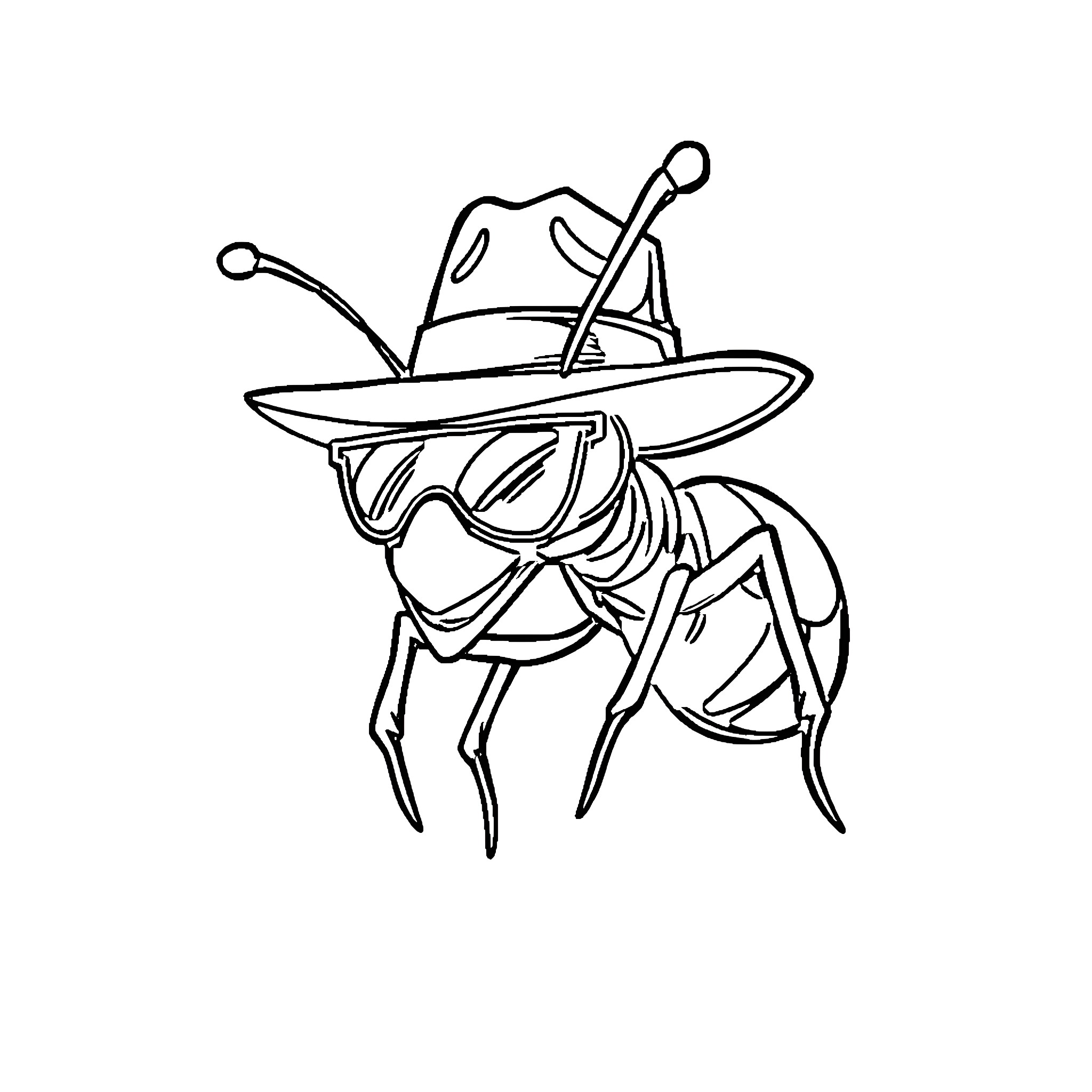 Gangster Ant Sporting Stylish Accessories Coloring Page (free black-and-white line drawing printable PDF for all, from beginners to advanced learners, including children, teens, adults, and seniors)