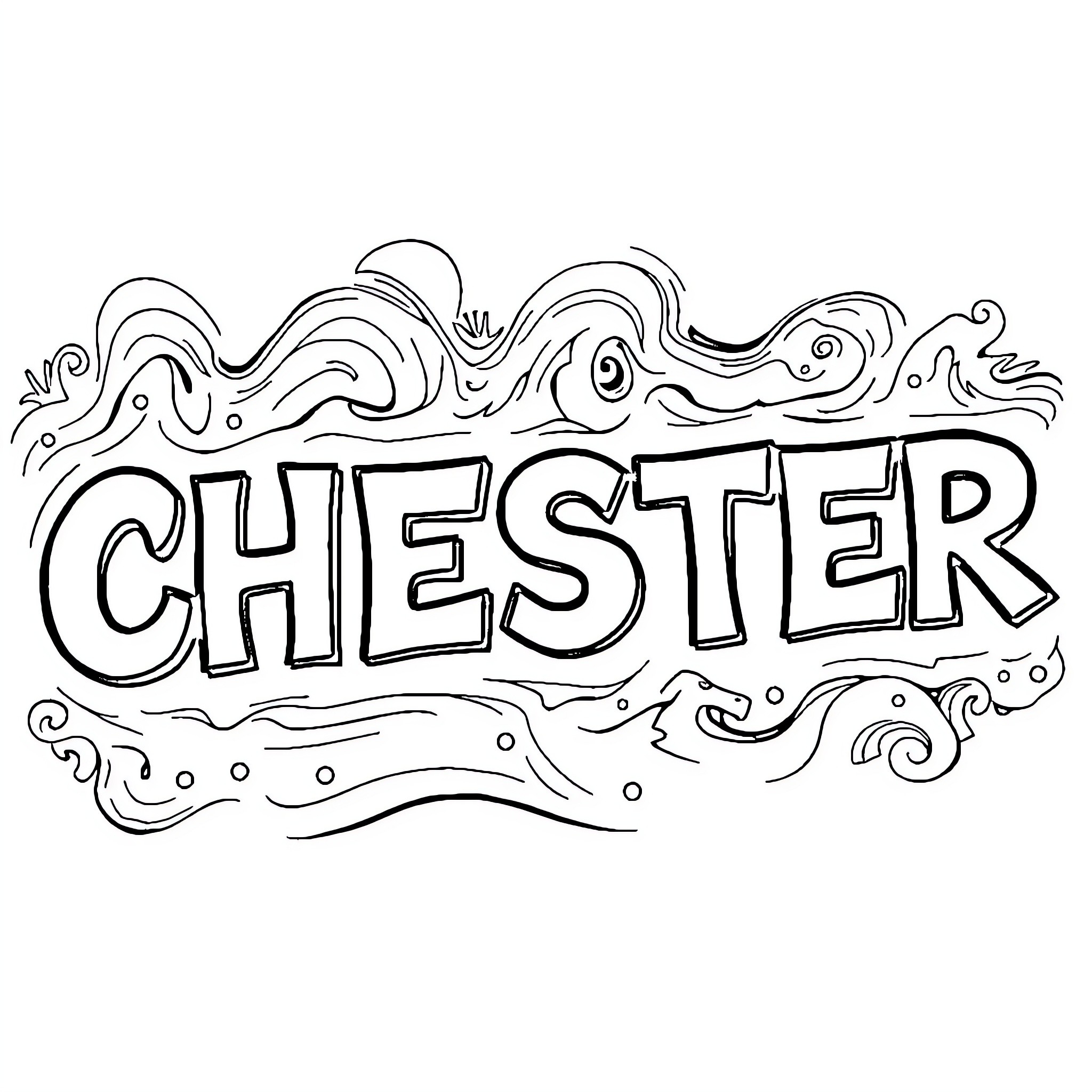 Chester's whimsical doodle adventure Coloring Page (free black-and-white line drawing printable PDF for all, from beginners to advanced learners, including children, teens, adults, and seniors)