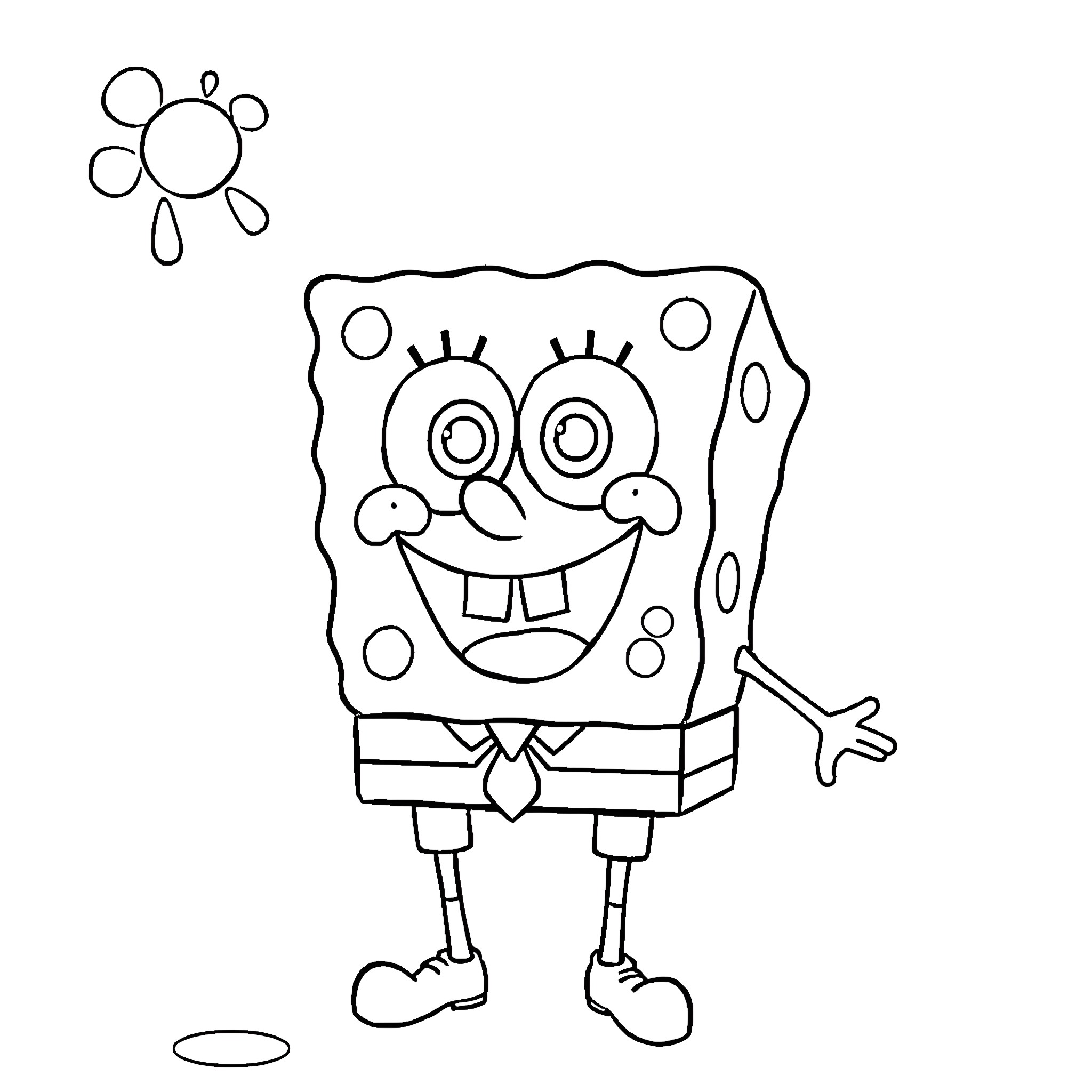 Spongebob excitedly waving and smiling Coloring Page (free black-and-white line drawing printable PDF for all, from beginners to advanced learners, including children, teens, adults, and seniors)