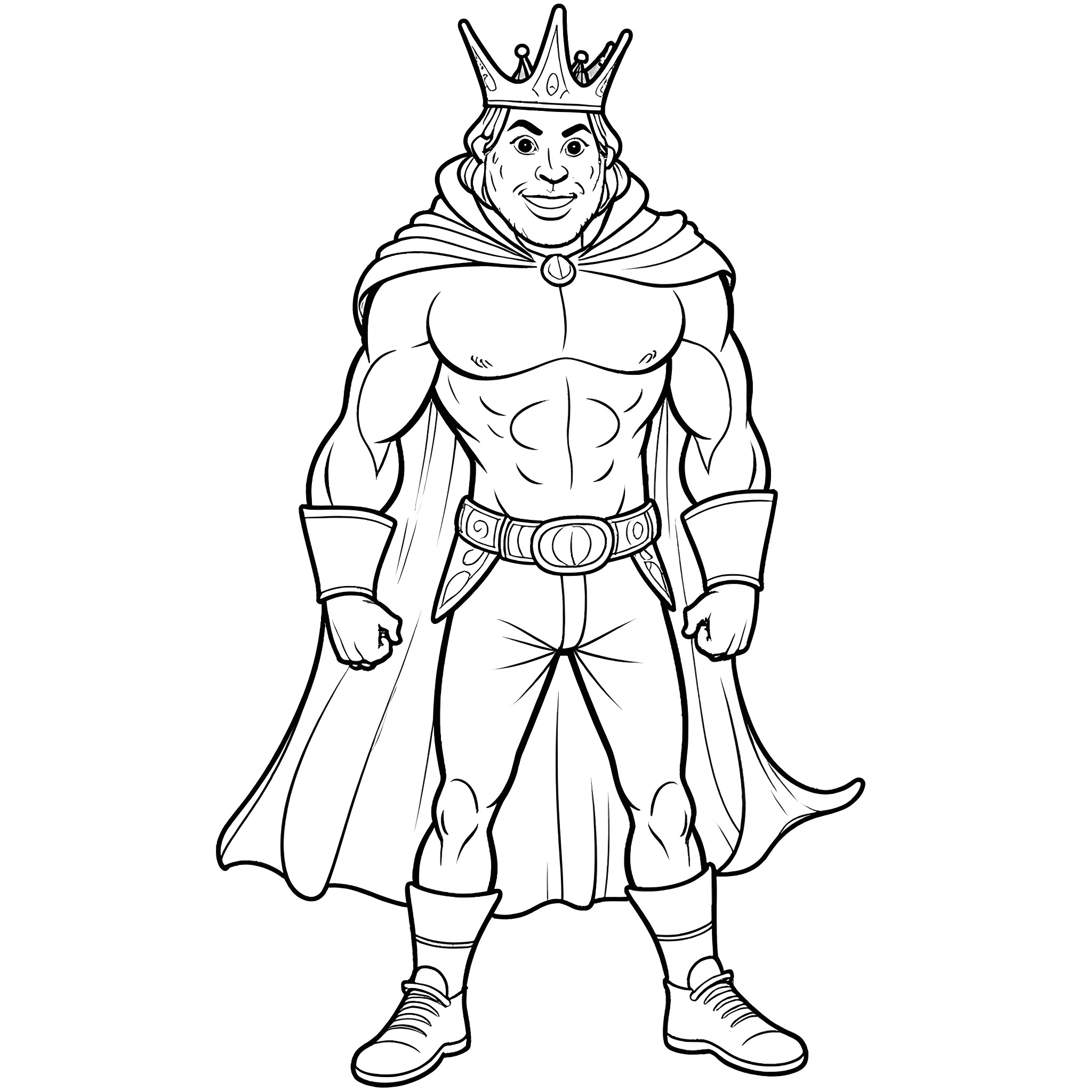 King Von as a muscular fantasy prince character Coloring Page (free black-and-white line drawing printable PDF for all, from beginners to advanced learners, including children, teens, adults, and seniors)
