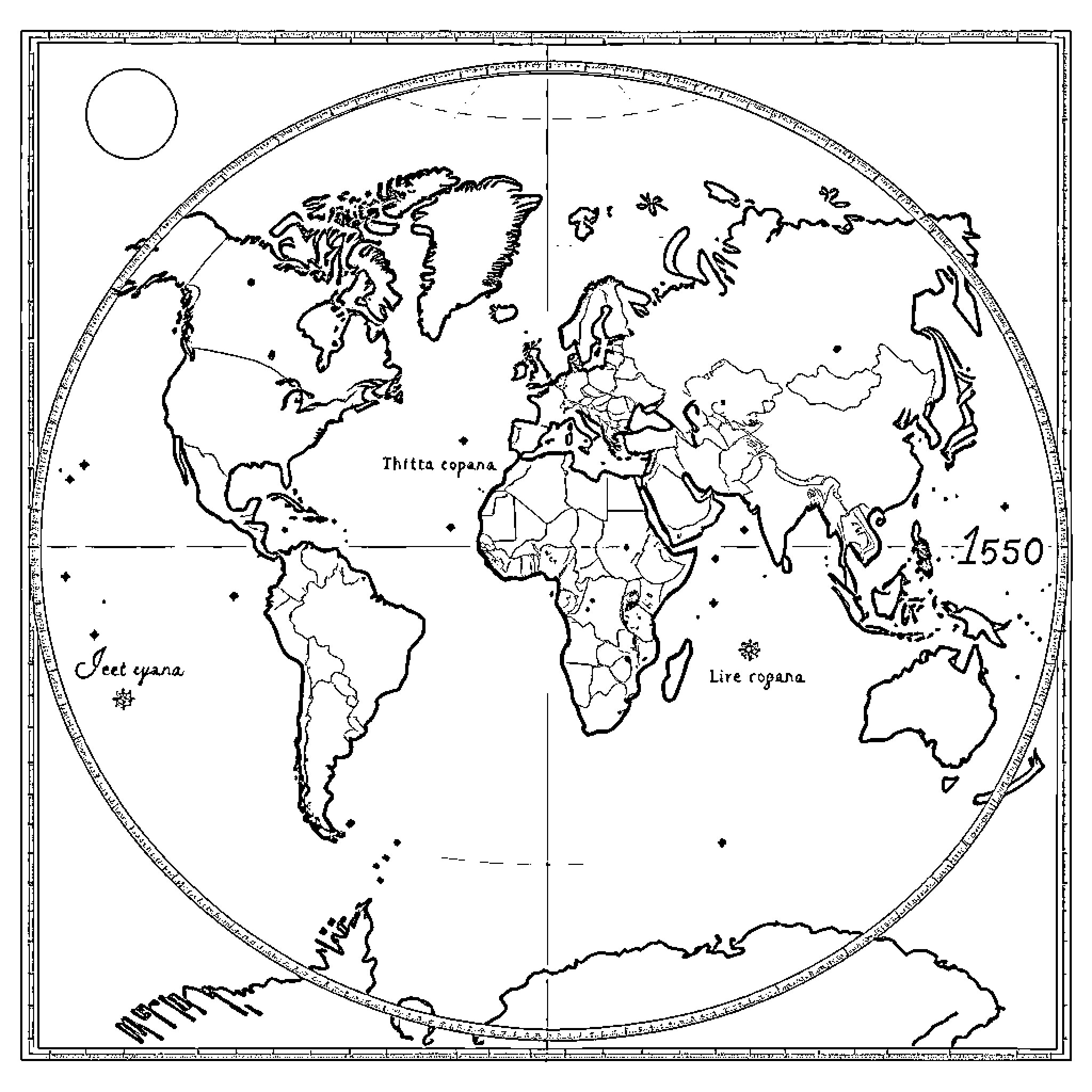 World Map with Detailed Country Outlines Coloring Page (free black-and-white line drawing printable PDF for all, from beginners to advanced learners, including children, teens, adults, and seniors)