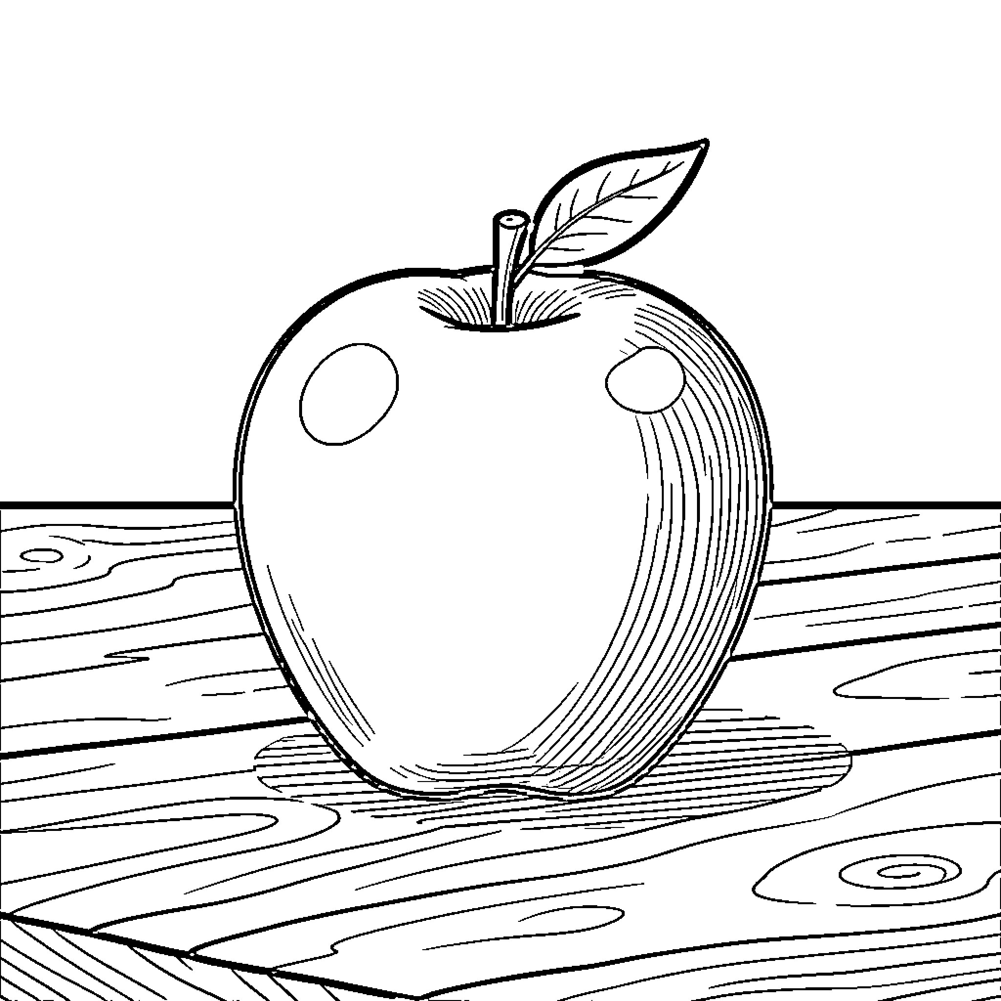 Apple on wooden planks Coloring Page (free black-and-white line drawing printable PDF for all, from beginners to advanced learners, including children, teens, adults, and seniors)