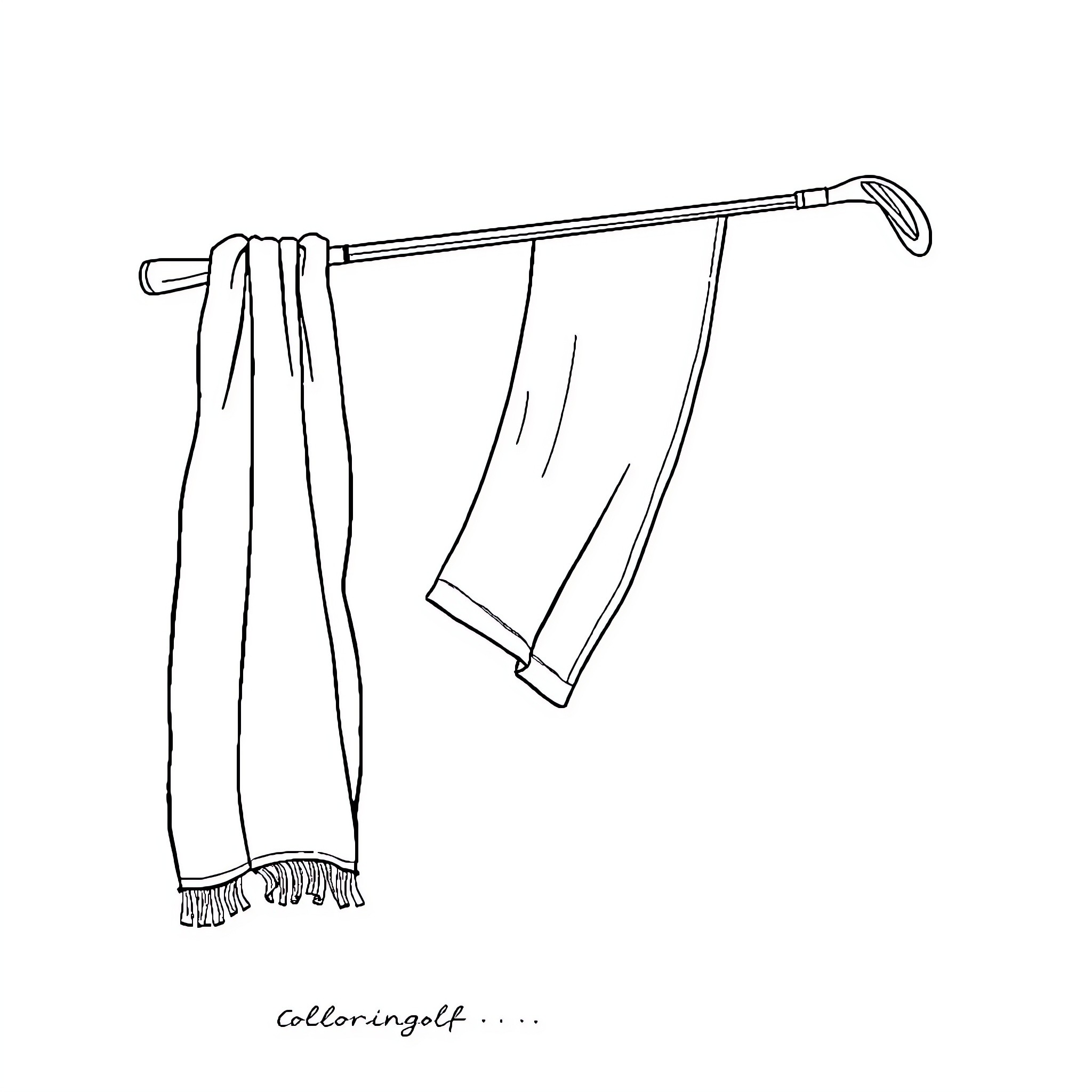 Golf Towel Hanging on Rack with Tassels Coloring Page (free black-and-white line drawing printable PDF for all, from beginners to advanced learners, including children, teens, adults, and seniors)