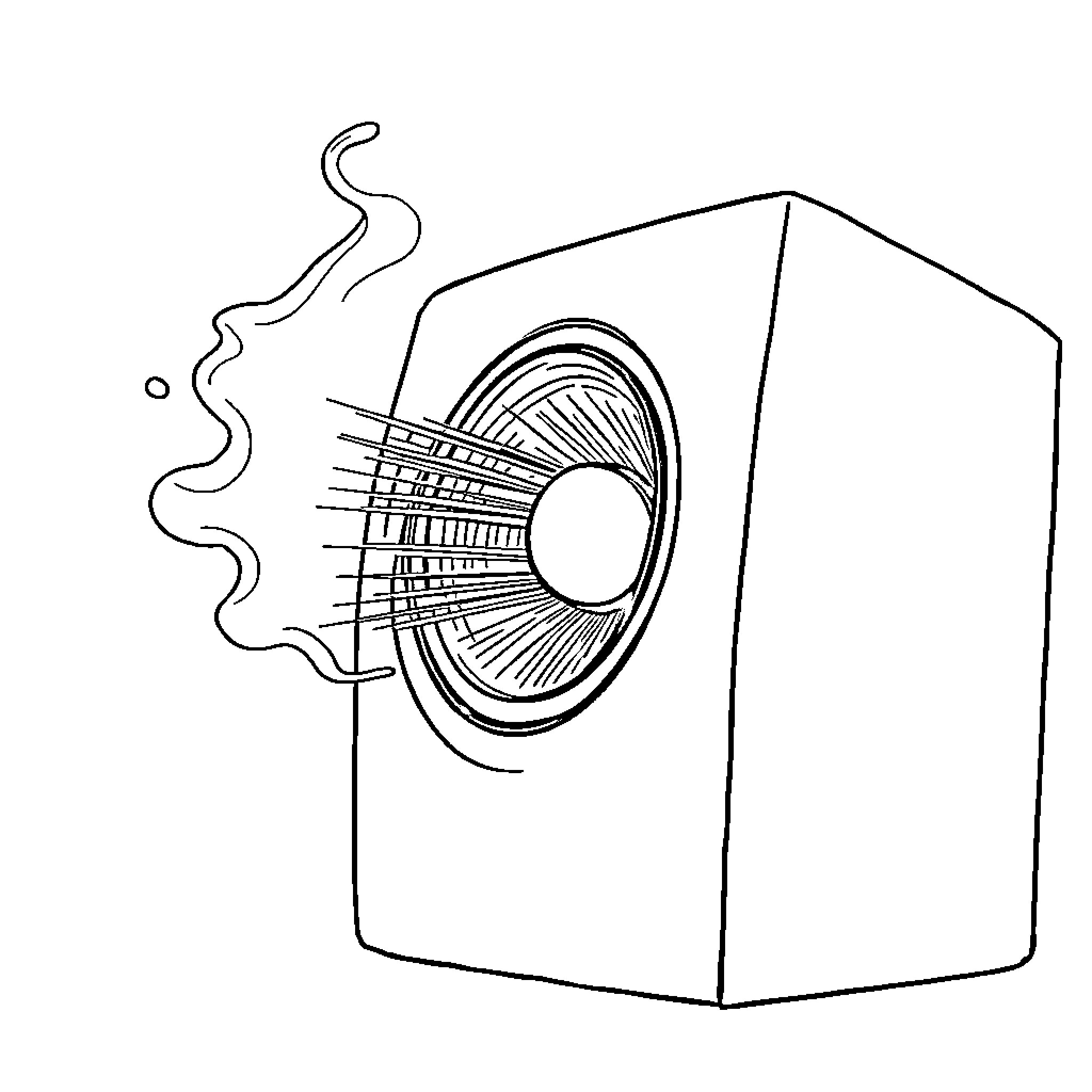 Hum of a malfunctioning audio speaker Coloring Page (free black-and-white line drawing printable PDF for all, from beginners to advanced learners, including children, teens, adults, and seniors)