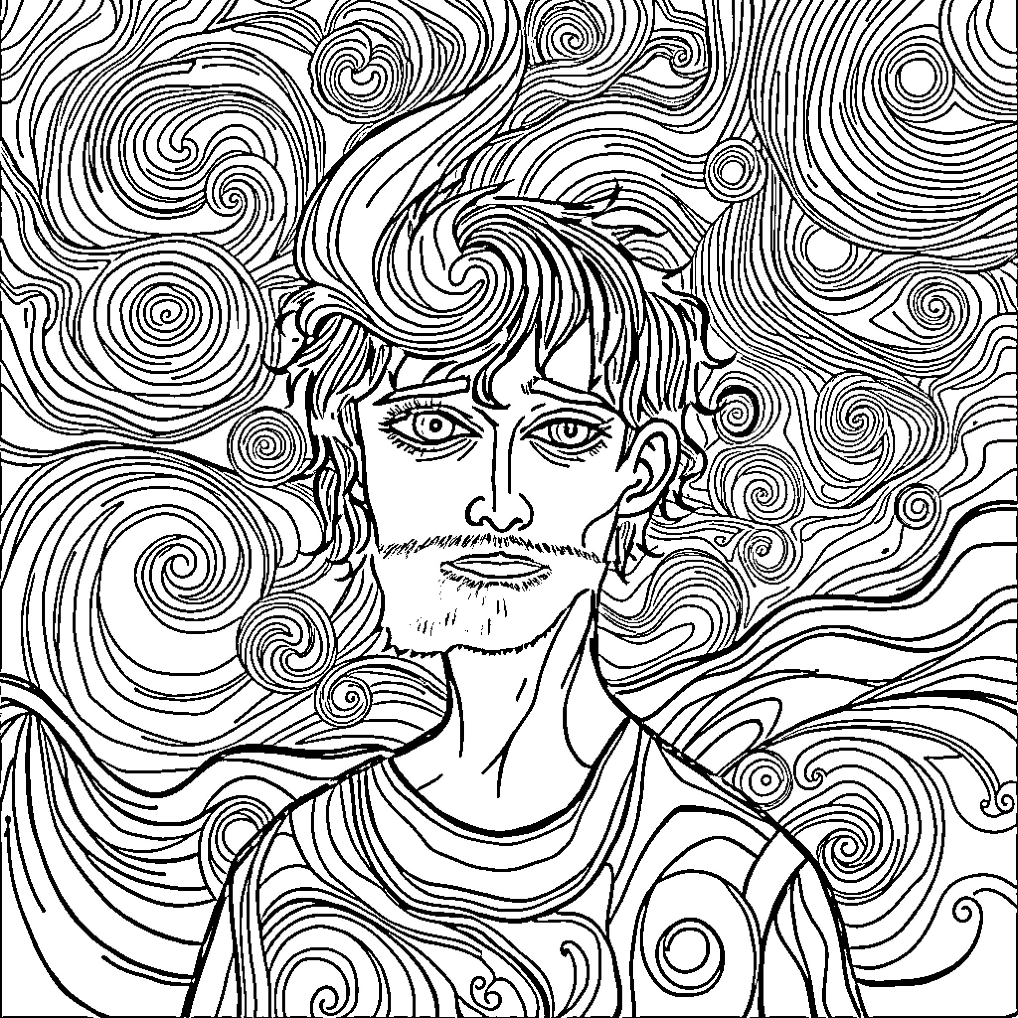Van Gogh's Captivating Portrait of Introspective Man Coloring Page (free black-and-white line drawing printable PDF for all, from beginners to advanced learners, including children, teens, adults, and seniors)