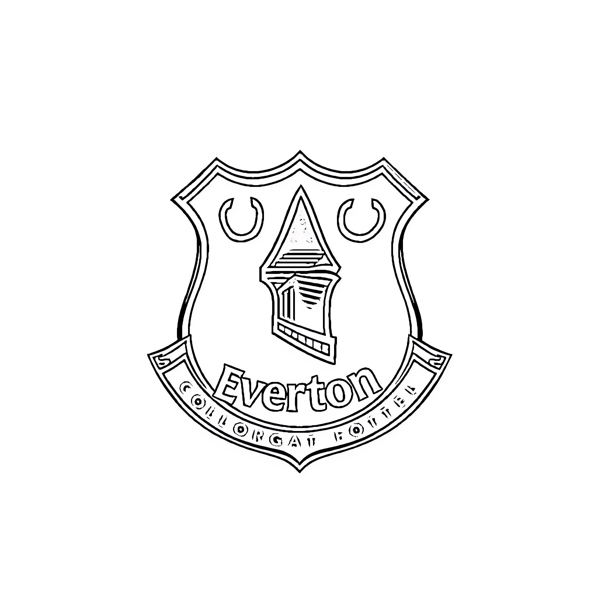 Everton Football Club Emblem Illustration Coloring Page (free black-and-white line drawing printable PDF for all, from beginners to advanced learners, including children, teens, adults, and seniors)