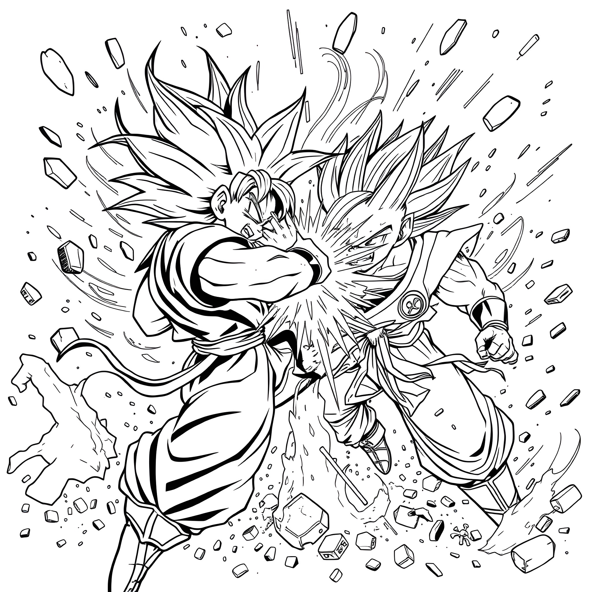 Dragon Ball Z: Intense Battle Unleashed Coloring Page (free black-and-white line drawing printable PDF for all, from beginners to advanced learners, including children, teens, adults, and seniors)