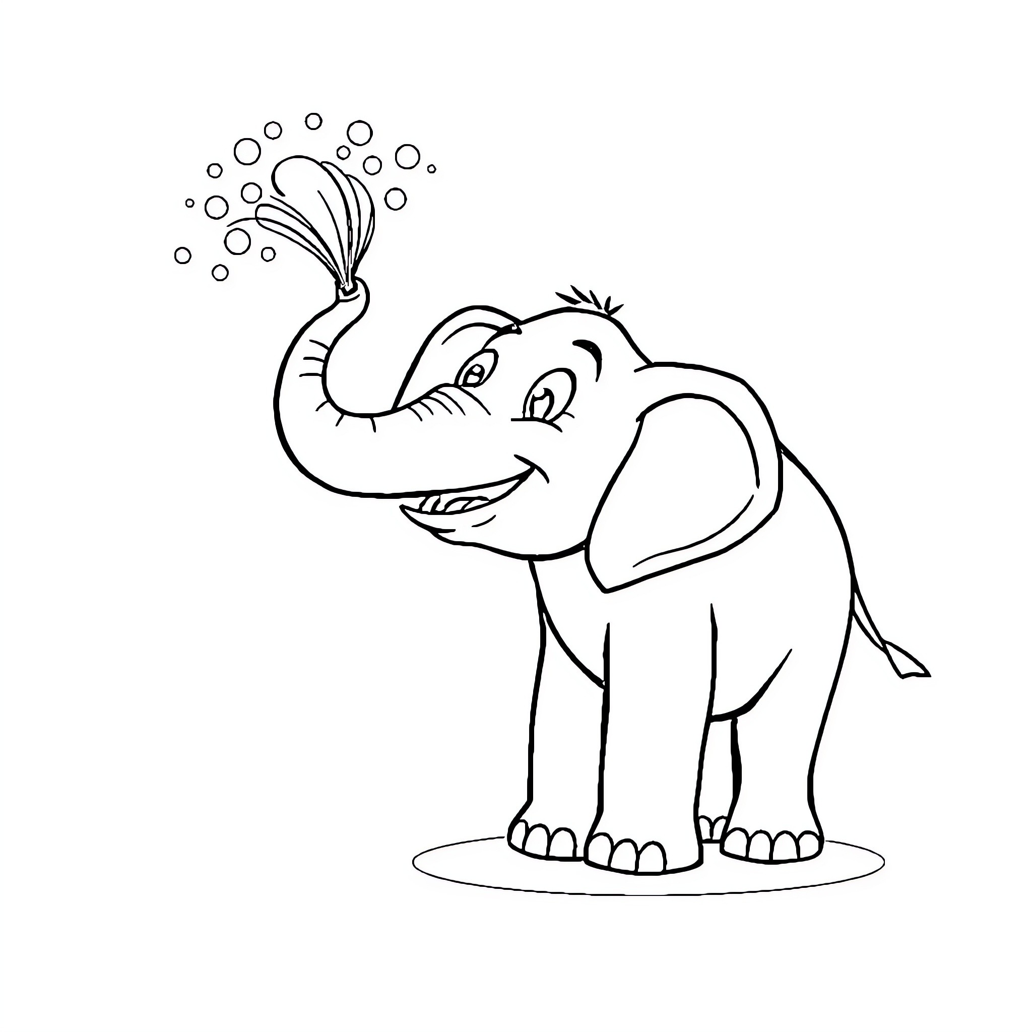 Elephant spraying water with delight Coloring Page (free black-and-white line drawing printable PDF for all, from beginners to advanced learners, including children, teens, adults, and seniors)