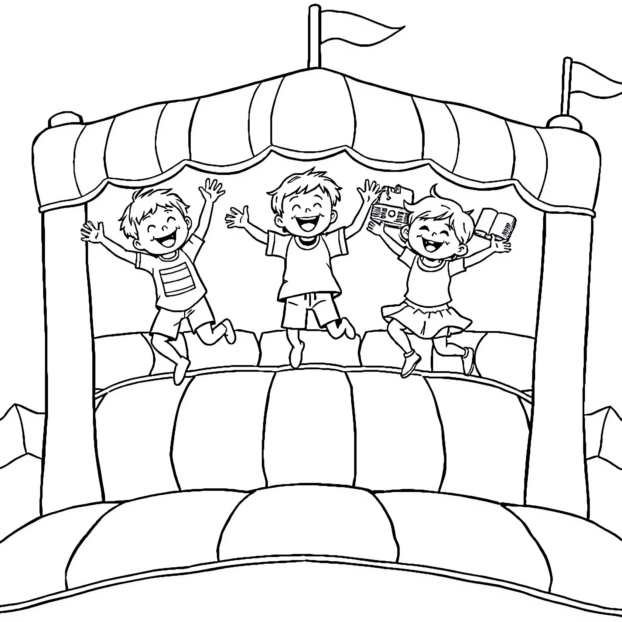 Children having fun at the carnival Coloring Page (free black-and-white line drawing printable PDF for all, from beginners to advanced learners, including children, teens, adults, and seniors)