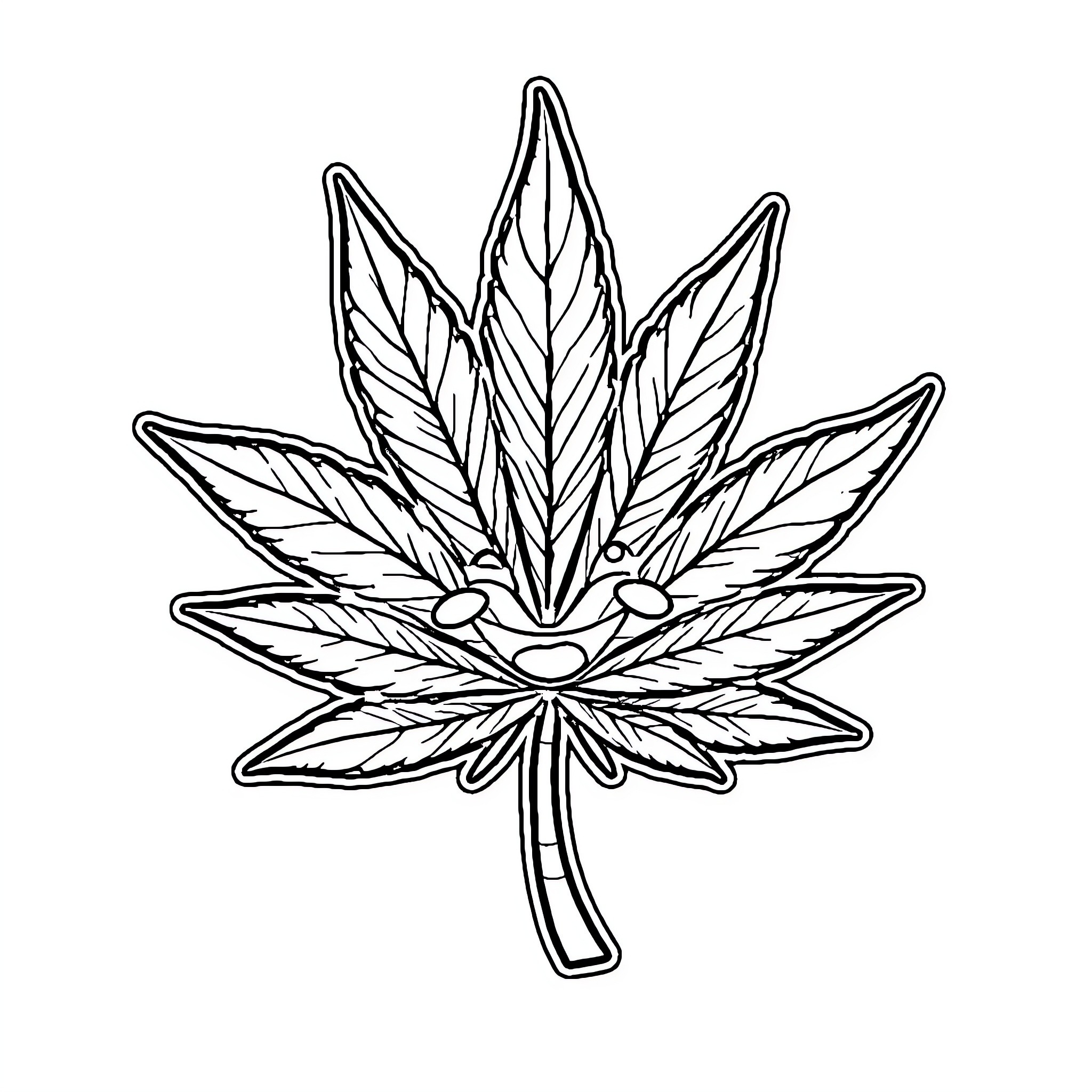 Cannabis Leaf with Intricate Design Coloring Page (free black-and-white line drawing printable PDF for all, from beginners to advanced learners, including children, teens, adults, and seniors)