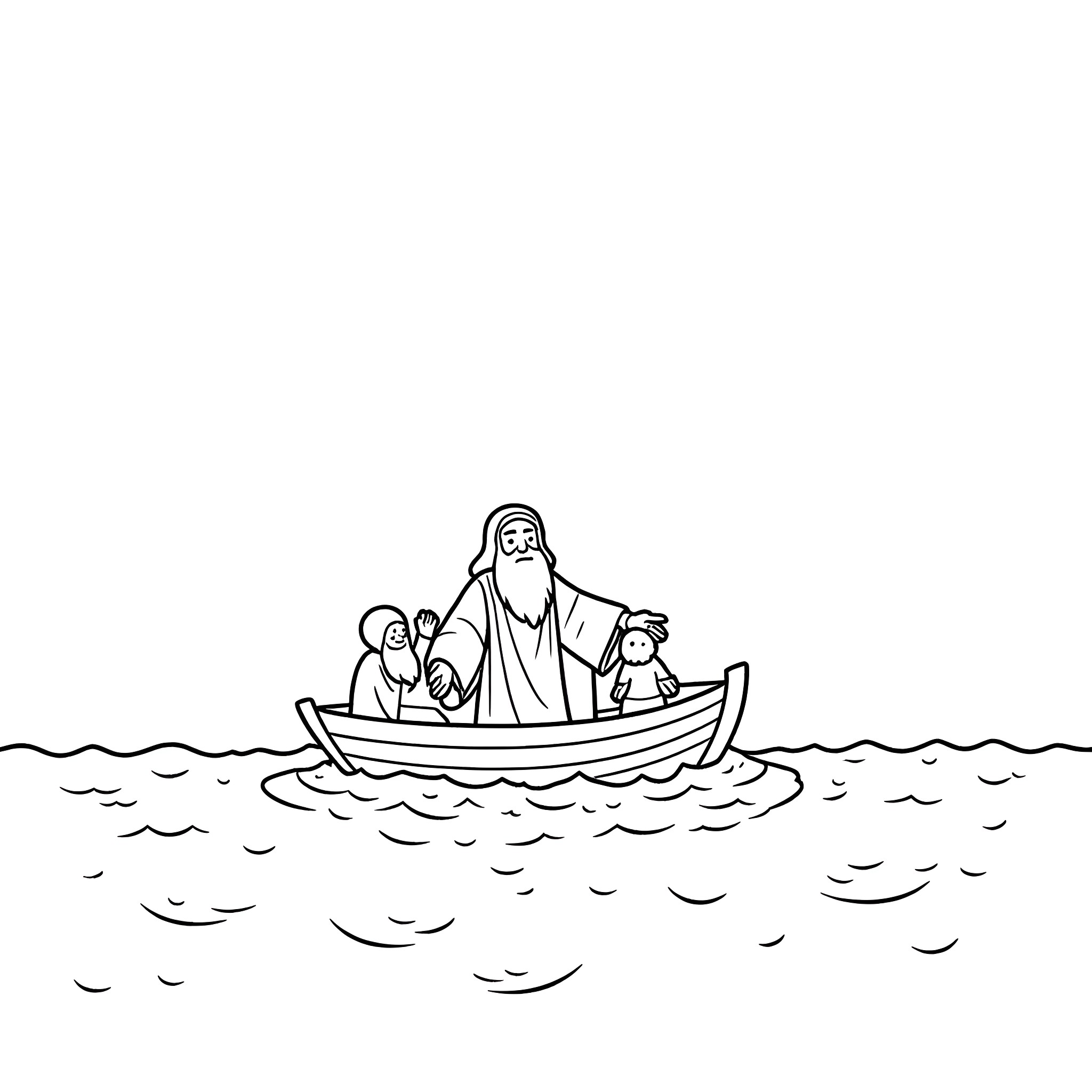 Jesus preaching to his disciples on a boat Coloring Page (free black-and-white line drawing printable PDF for all, from beginners to advanced learners, including children, teens, adults, and seniors)