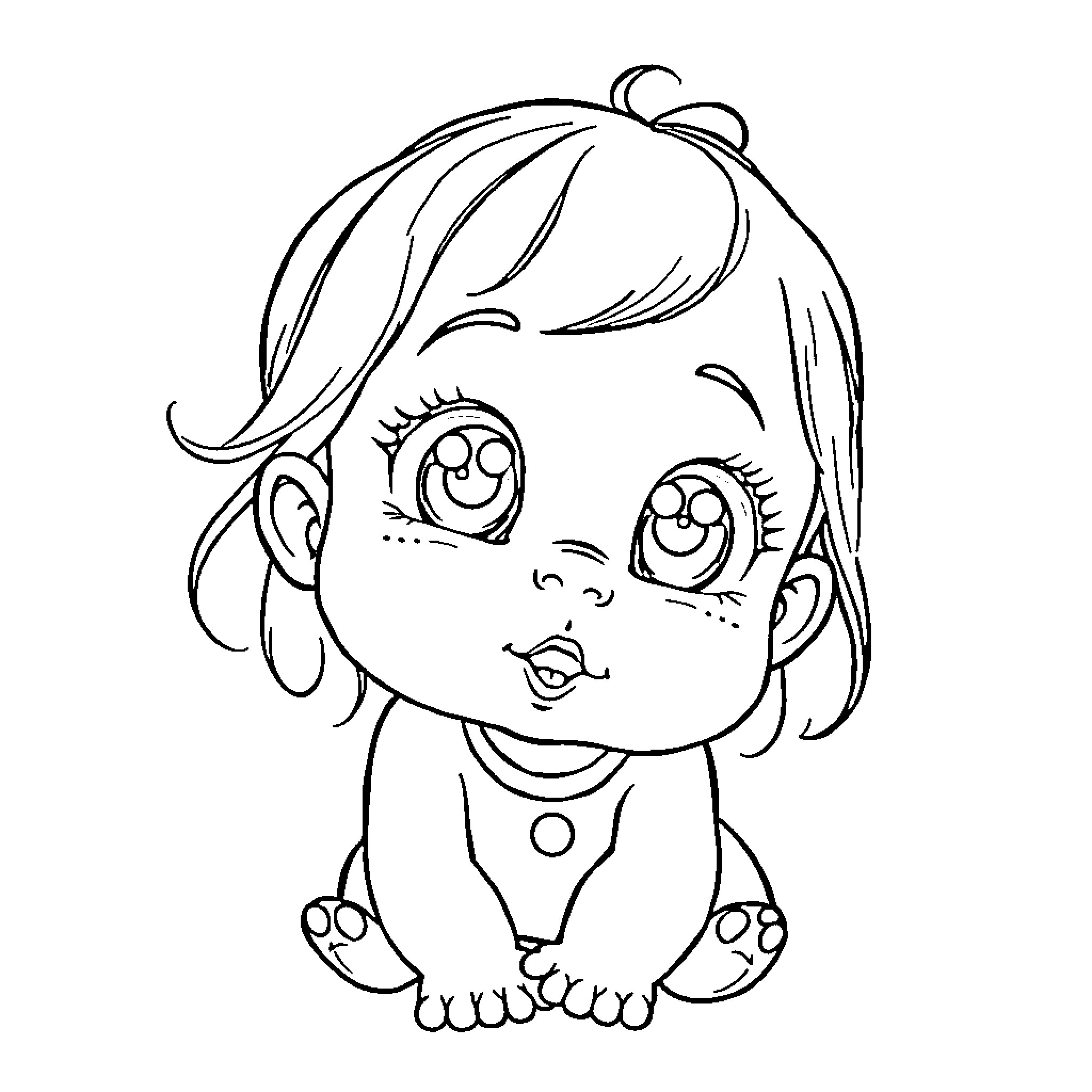 Baby winking playfully in cute outfit Coloring Page (free black-and-white line drawing printable PDF for all, from beginners to advanced learners, including children, teens, adults, and seniors)