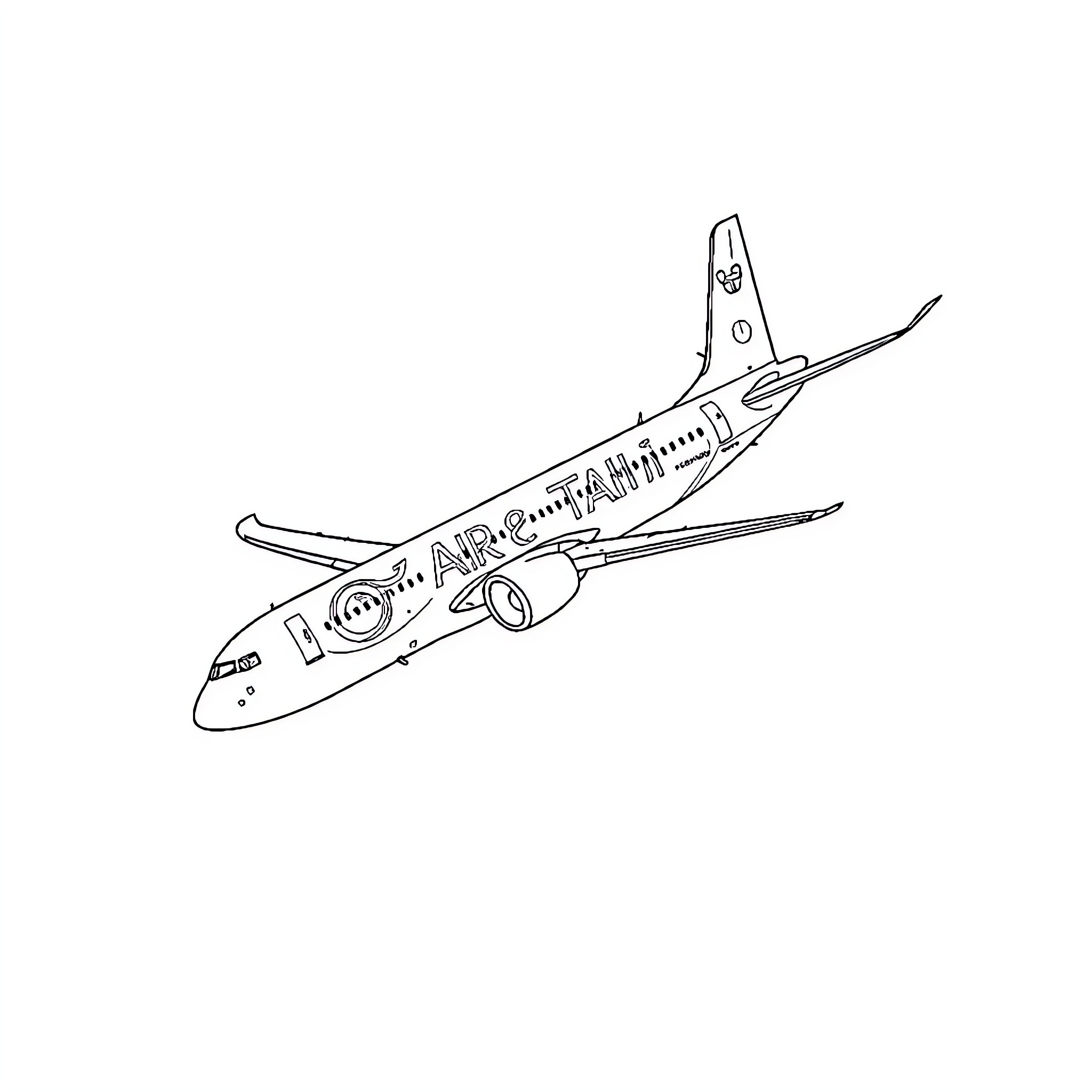 Airplane in flight with distinctive markings Coloring Page (free black-and-white line drawing printable PDF for all, from beginners to advanced learners, including children, teens, adults, and seniors)