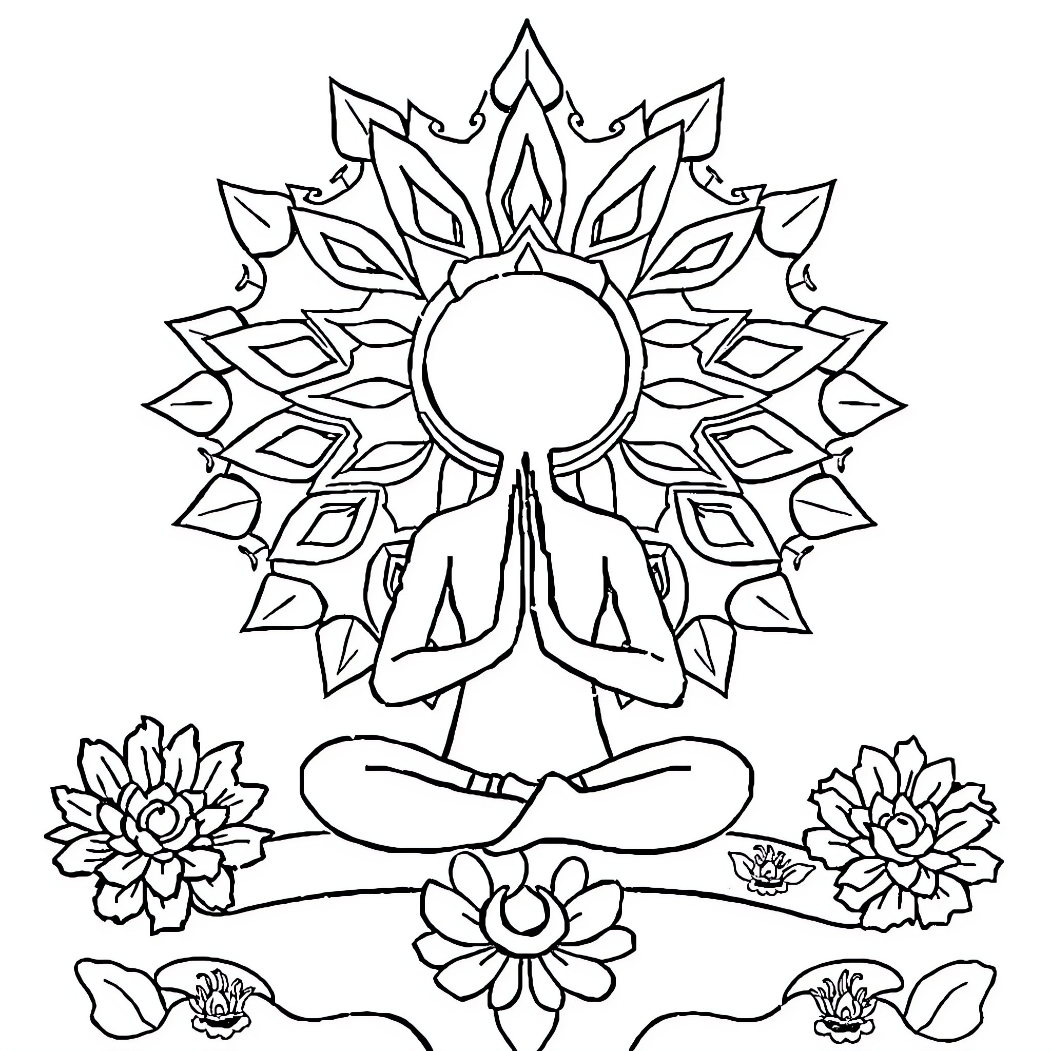 Breathing in the Meditative Floral Mandala Coloring Page (free black-and-white line drawing printable PDF for all, from beginners to advanced learners, including children, teens, adults, and seniors)
