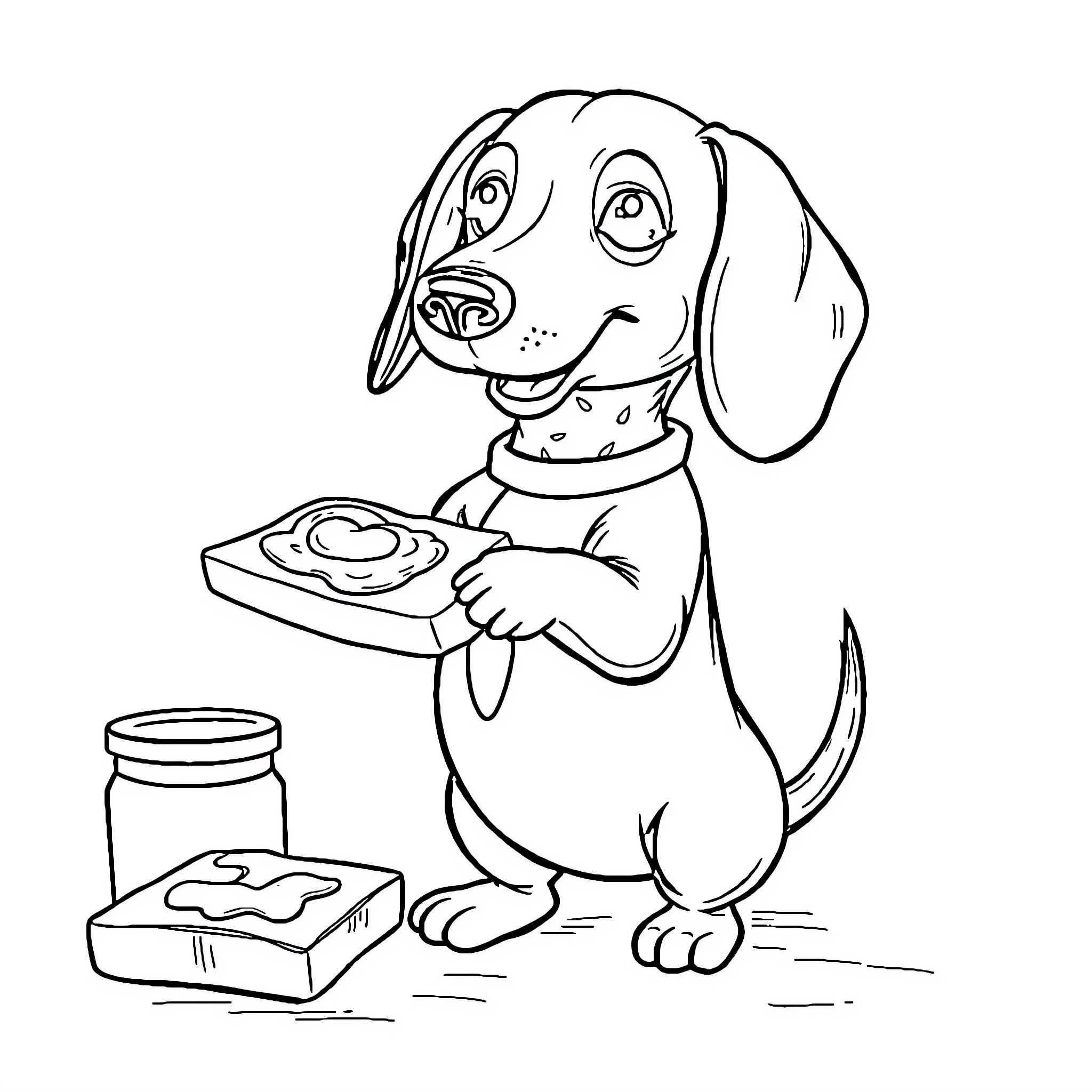 Dachshund Enjoying a Tasty Treat Coloring Page (free black-and-white line drawing printable PDF for all, from beginners to advanced learners, including children, teens, adults, and seniors)