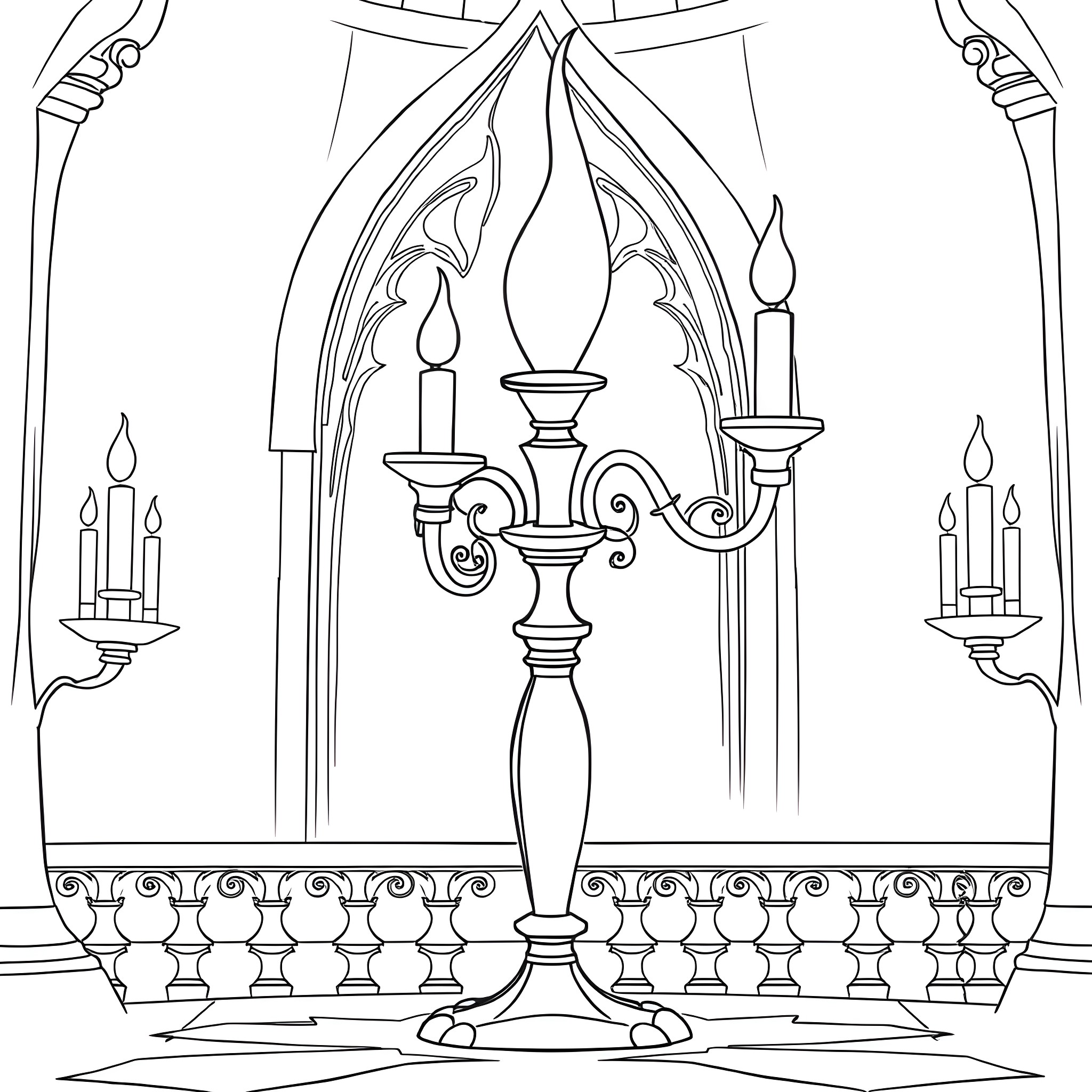 Lumiere's Enchanted Candelabra Coloring Page (free black-and-white line drawing printable PDF for all, from beginners to advanced learners, including children, teens, adults, and seniors)