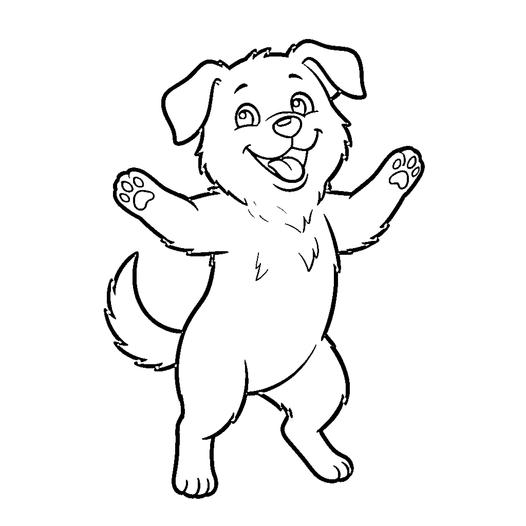 Dog standing happily with paws raised up Coloring Page (free black-and-white line drawing printable PDF for all, from beginners to advanced learners, including children, teens, adults, and seniors)