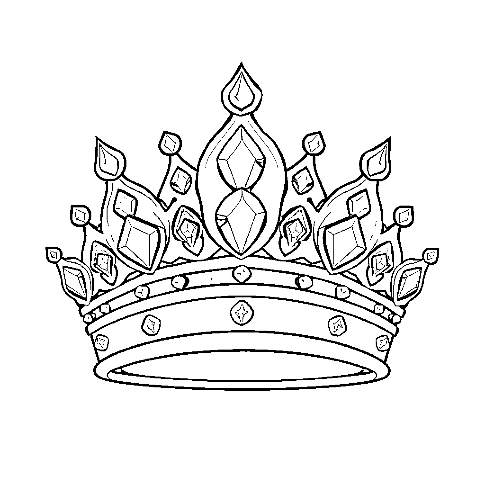 Crown adorned with intricate jewels Coloring Page (free black-and-white line drawing printable PDF for all, from beginners to advanced learners, including children, teens, adults, and seniors)