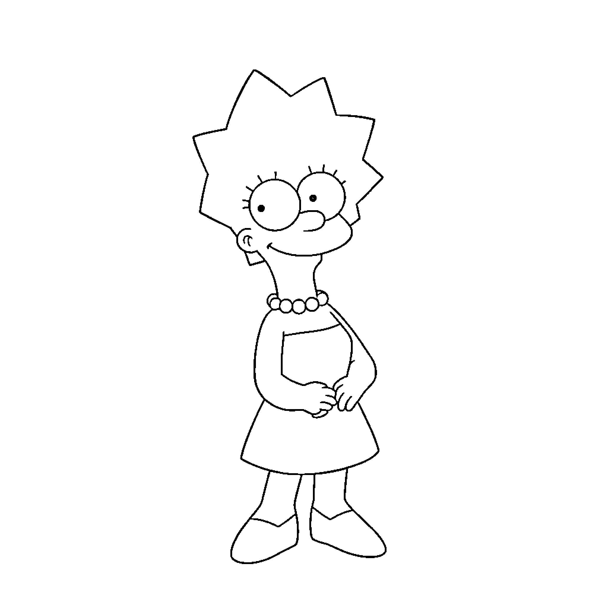 Lisa Simpson posing with a playful expression Coloring Page (free black-and-white line drawing printable PDF for all, from beginners to advanced learners, including children, teens, adults, and seniors)