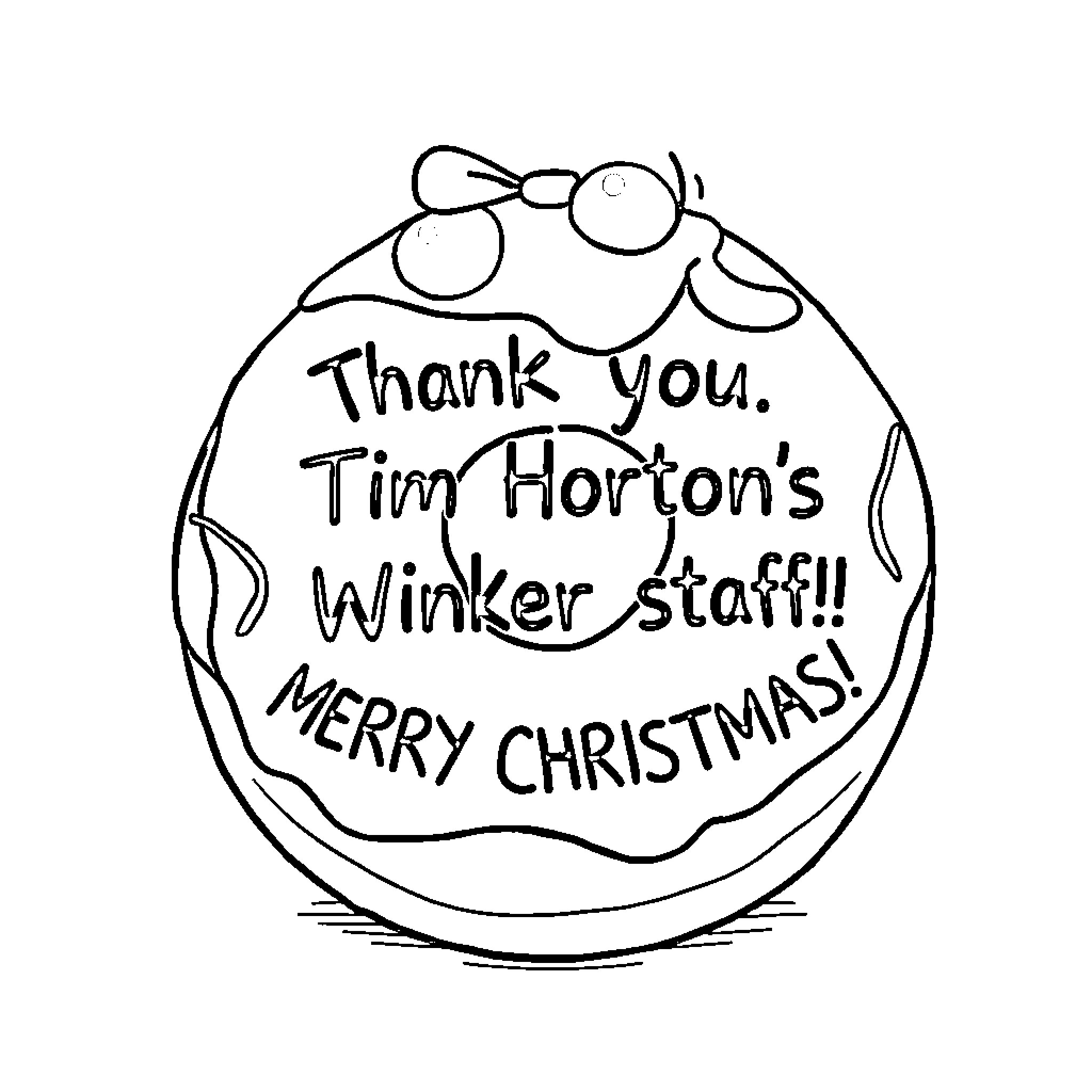 Donut-shaped thank you message for Tim Horton's staff Coloring Page (free black-and-white line drawing printable PDF for all, from beginners to advanced learners, including children, teens, adults, and seniors)