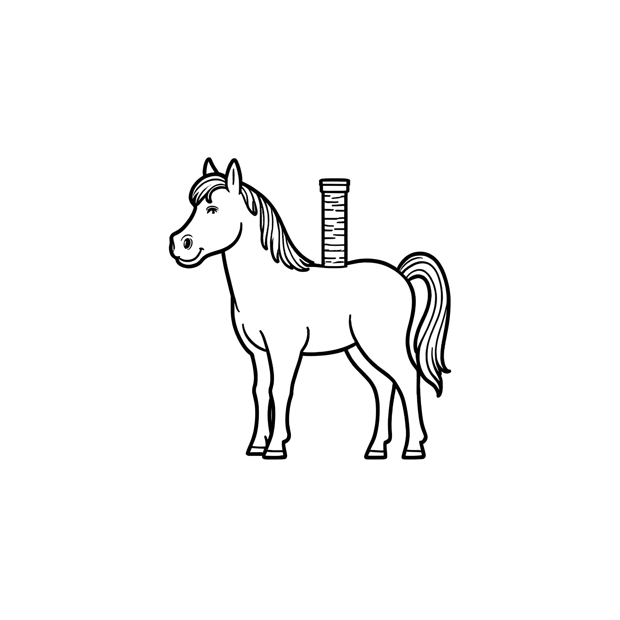 Horse standing next to toy building blocks Coloring Page (free black-and-white line drawing printable PDF for all, from beginners to advanced learners, including children, teens, adults, and seniors)