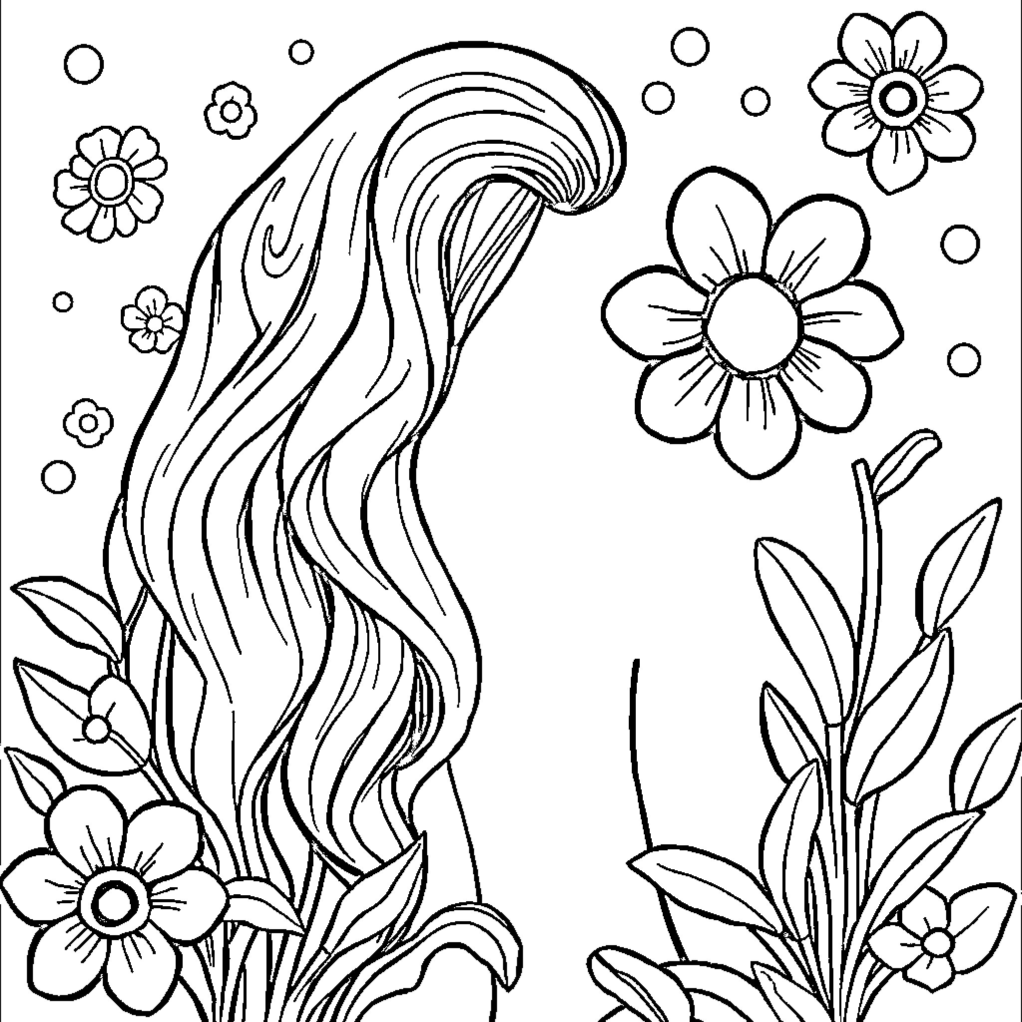 Self-expression through floral illustrations Coloring Page (free black-and-white line drawing printable PDF for all, from beginners to advanced learners, including children, teens, adults, and seniors)