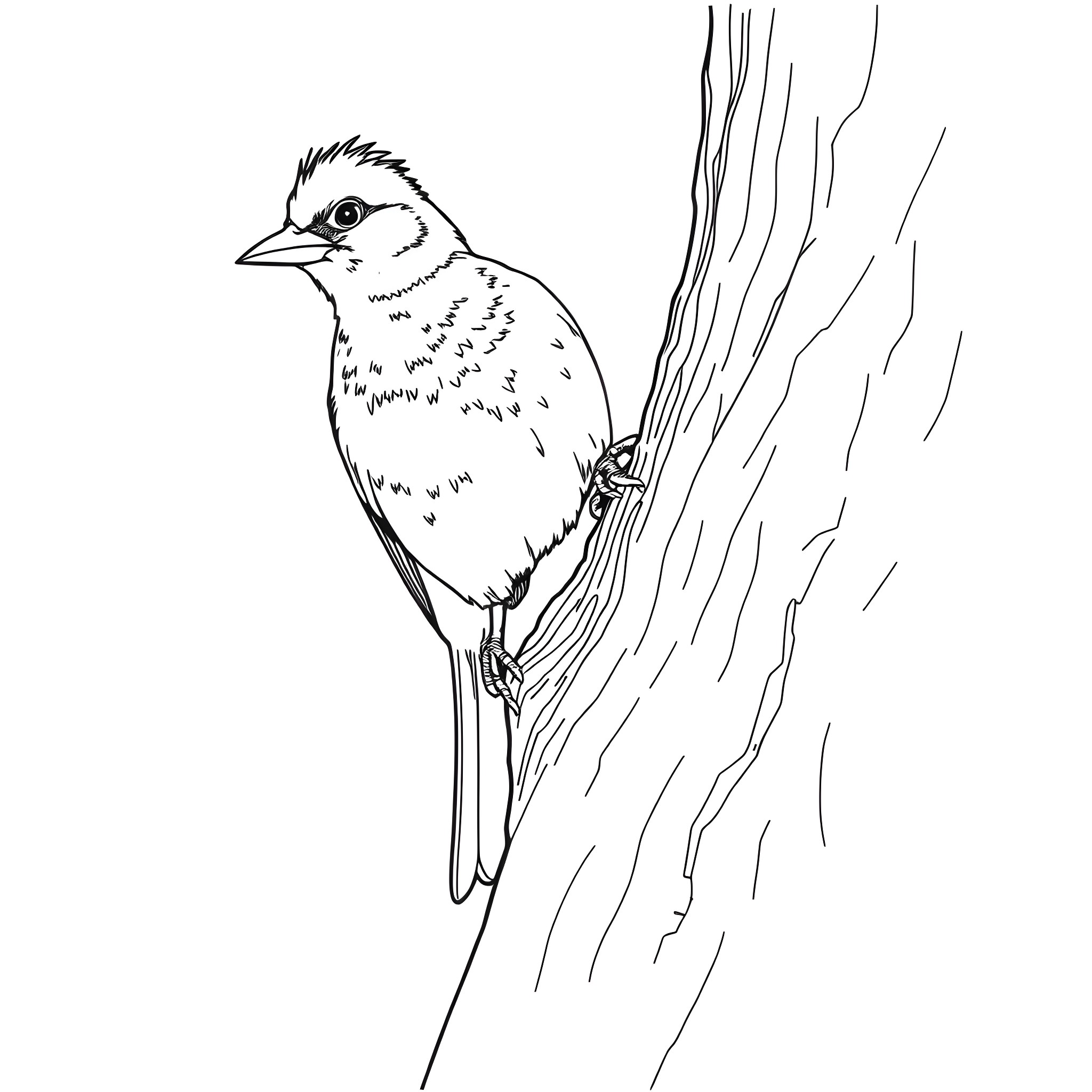 Saffron Finch perched on tree branch Coloring Page (free black-and-white line drawing printable PDF for all, from beginners to advanced learners, including children, teens, adults, and seniors)
