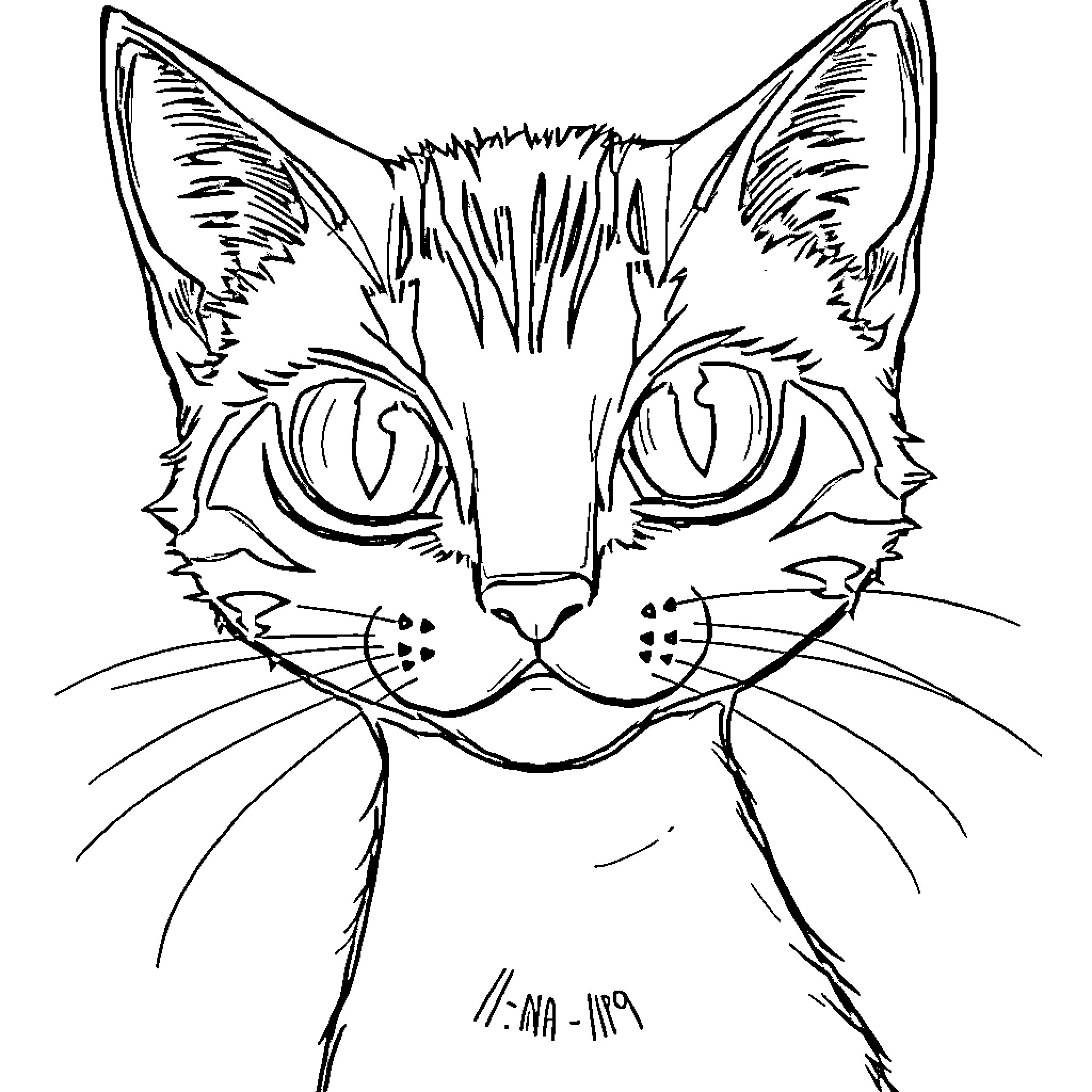 Cat Eye Alert Coloring Page (free black-and-white line drawing printable PDF for all, from beginners to advanced learners, including children, teens, adults, and seniors)