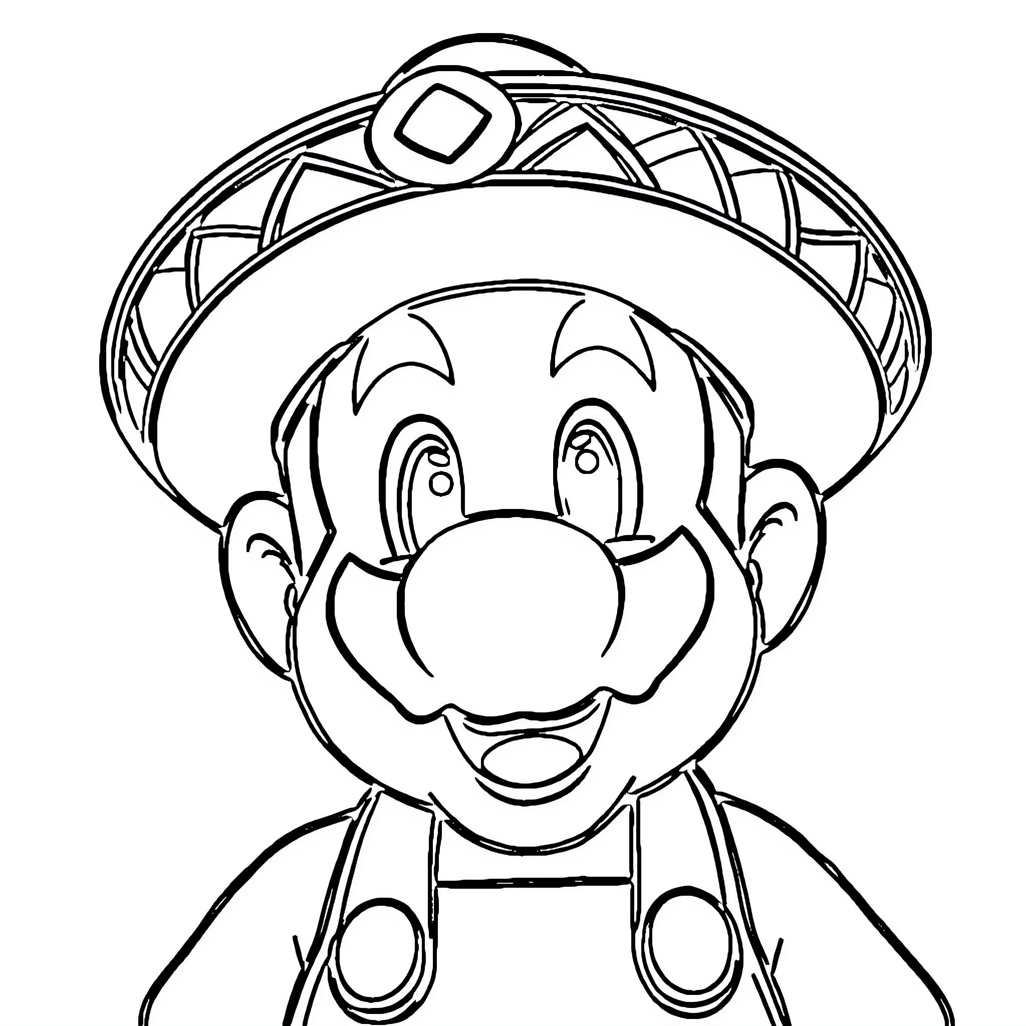 Mario's Joyful Expression in a Geometric Design Coloring Page (free black-and-white line drawing printable PDF for all, from beginners to advanced learners, including children, teens, adults, and seniors)