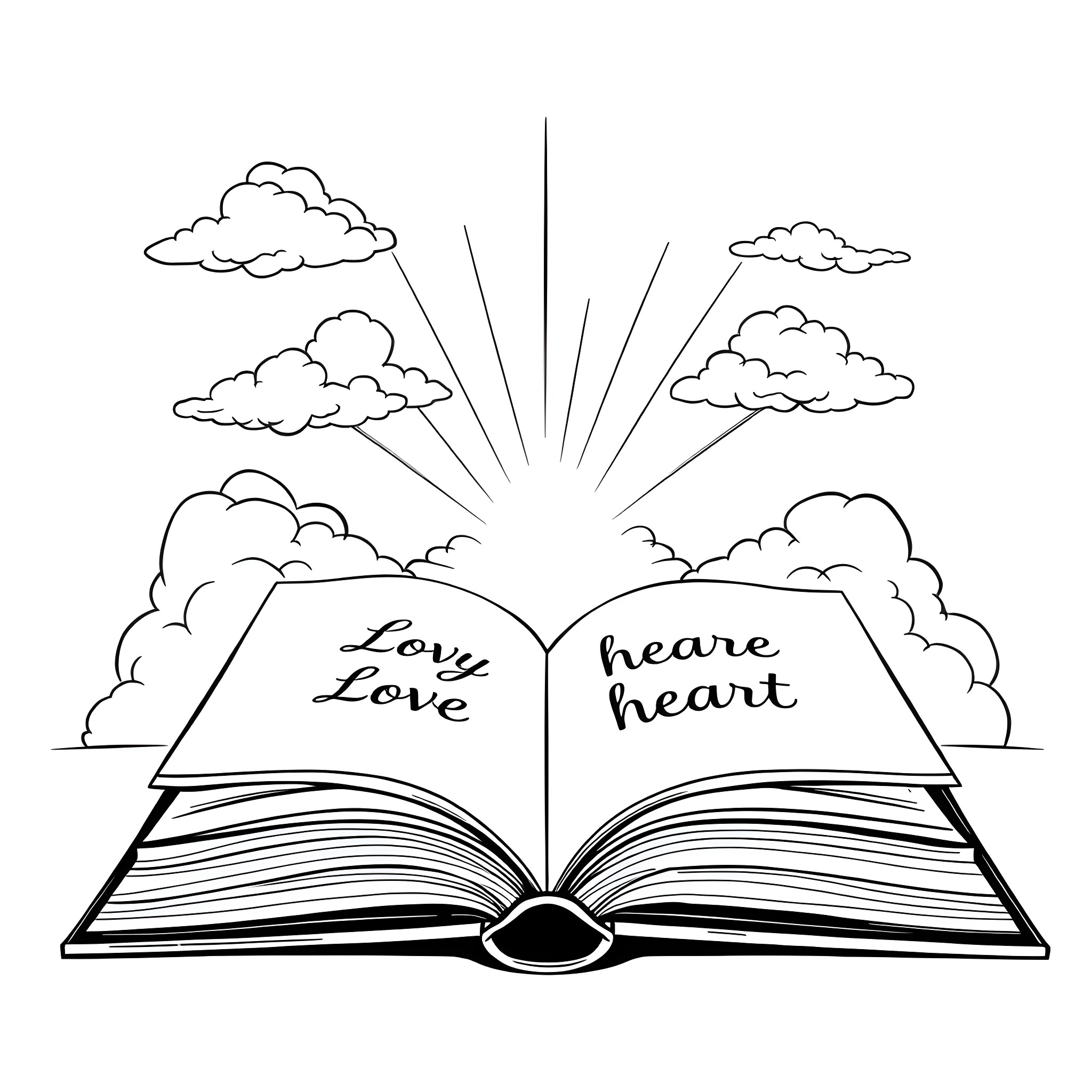 Lord You Have My Heart - Open Book Revealing a Heart and Loving Words Coloring Page (free black-and-white line drawing printable PDF for all, from beginners to advanced learners, including children, teens, adults, and seniors)